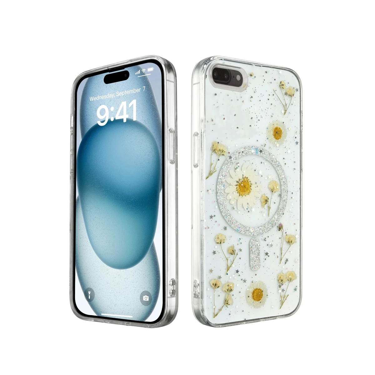 Newface Apple iPhone 7 Plus Kılıf Daisy Simli Magsafe Kapak - Gümüş
