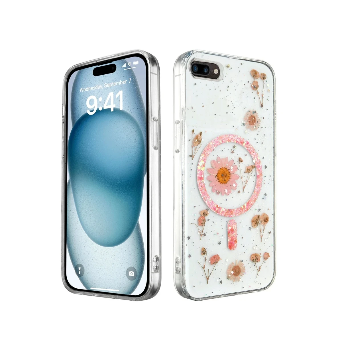 Newface Apple iPhone 7 Plus Kılıf Daisy Simli Magsafe Kapak - Pembe