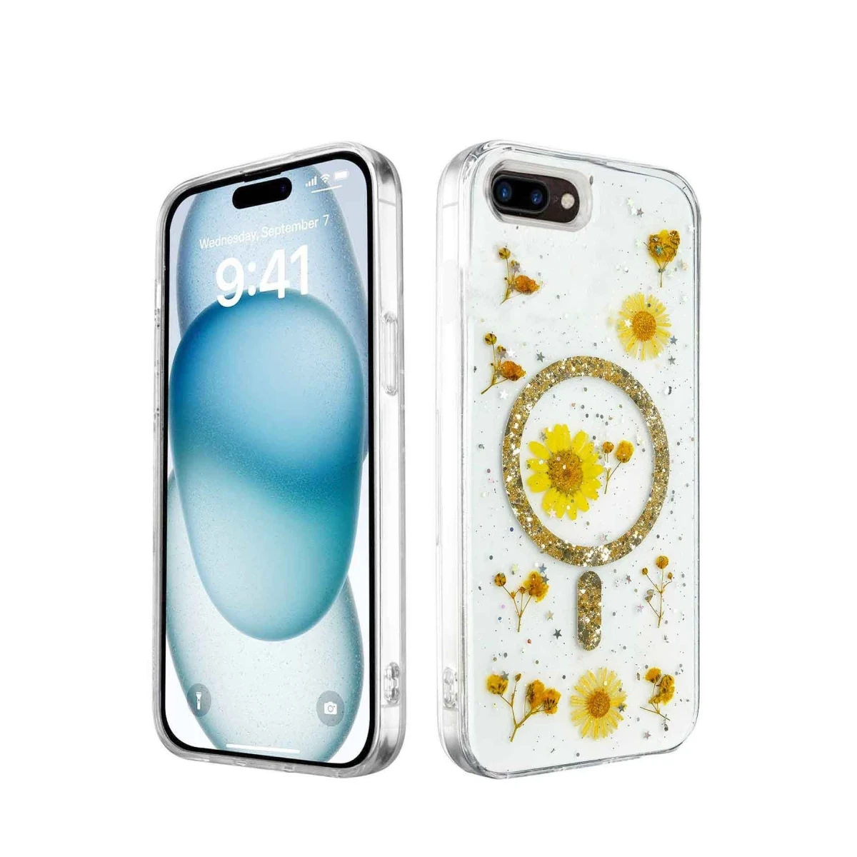 Newface Apple iPhone 7 Plus Kılıf Daisy Simli Magsafe Kapak - Gold
