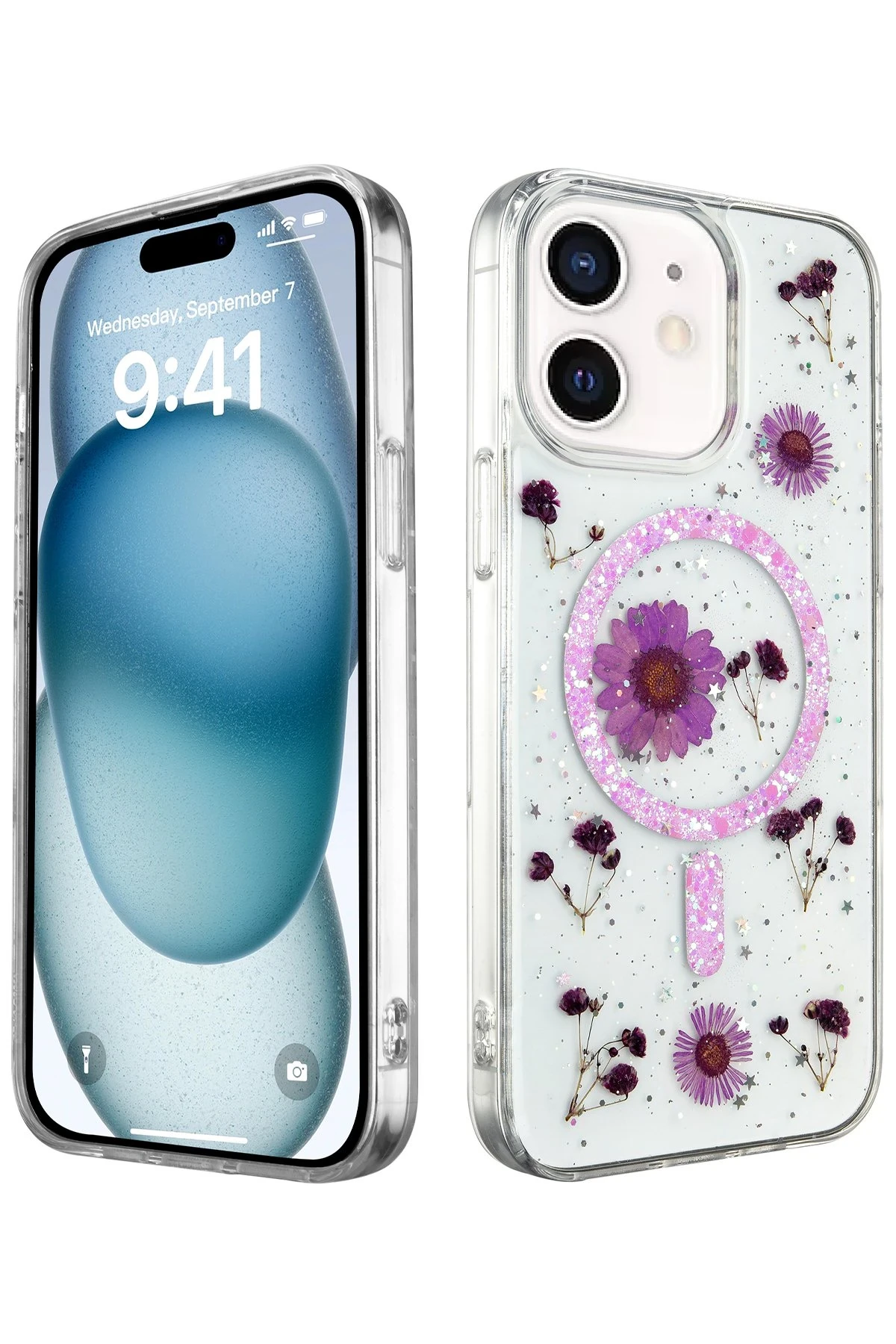 Newface iPhone 12 Kılıf Daisy Simli Magsafe Kapak - Mor