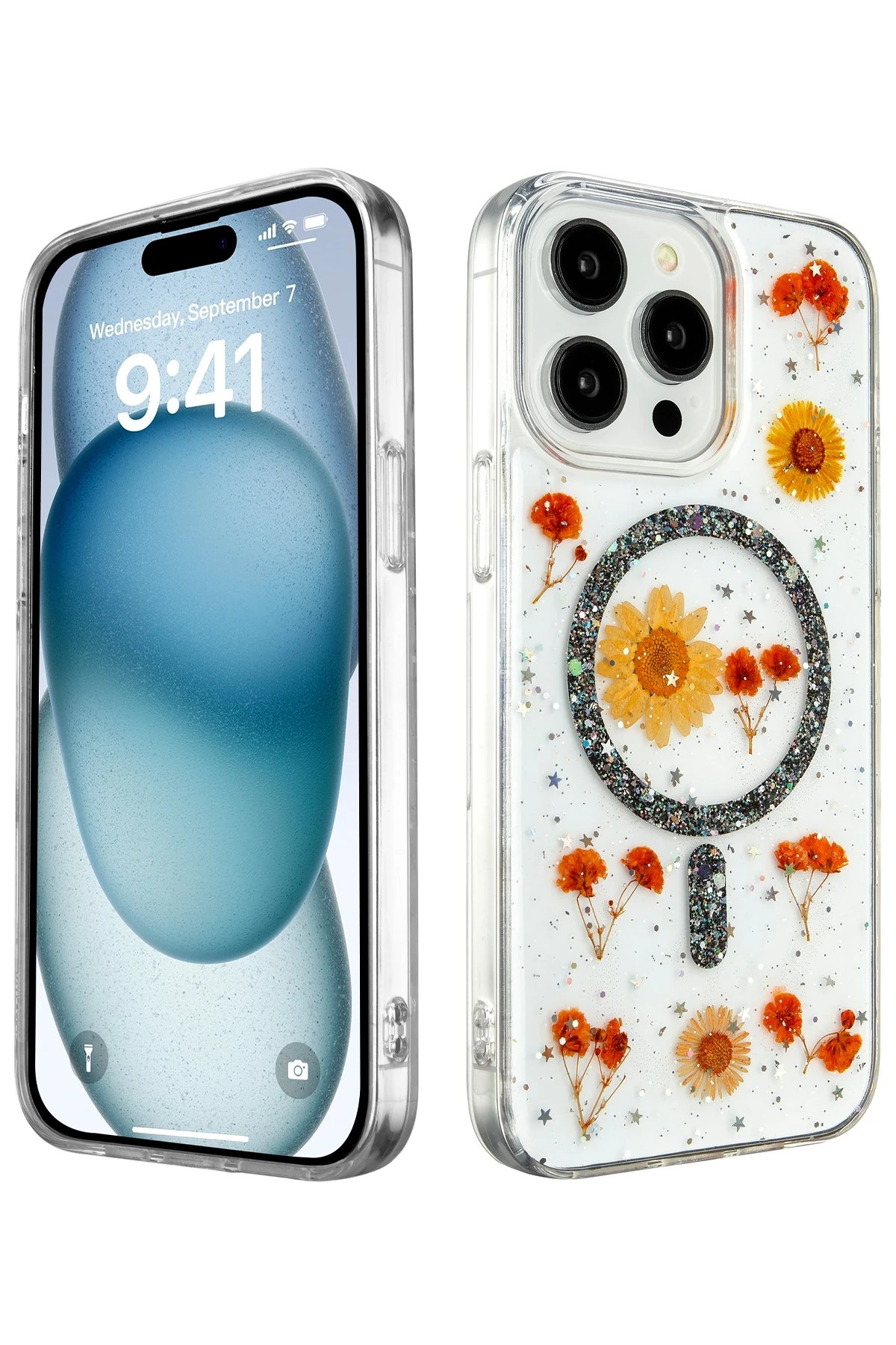 Newface iPhone 14 Pro Max Kılıf Daisy Simli Magsafe Kapak - Siyah