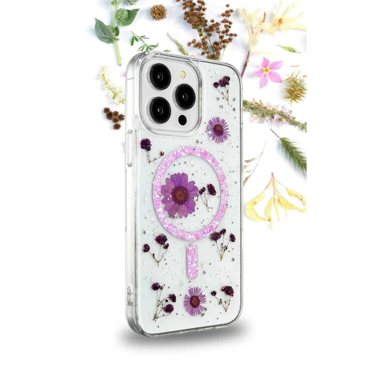 Newface Apple iPhone 14 Pro Max Kılıf Daisy Simli Magsafe Kapak - Siyah — görsel 6