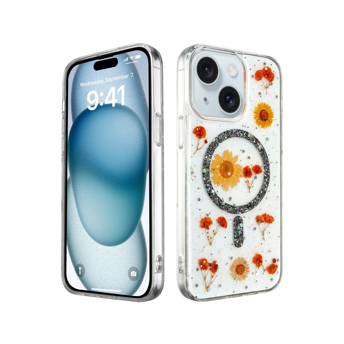 Newface Apple iPhone 15 Kılıf Daisy Simli Magsafe Kapak - Siyah — görsel 7