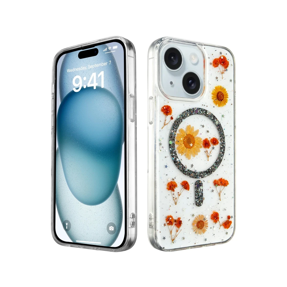 Newface Apple iPhone 15 Plus Kılıf Daisy Simli Magsafe Kapak - Siyah — görsel 4