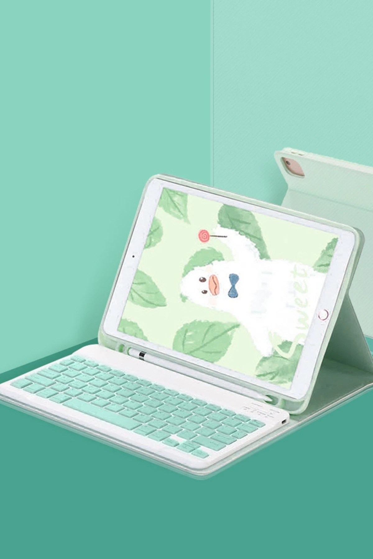 Newface Apple iPad 10.2 (9.nesil) Kılıf KC01 Smart Klavyeli Tablet Kılıfı - Açık Yeşil