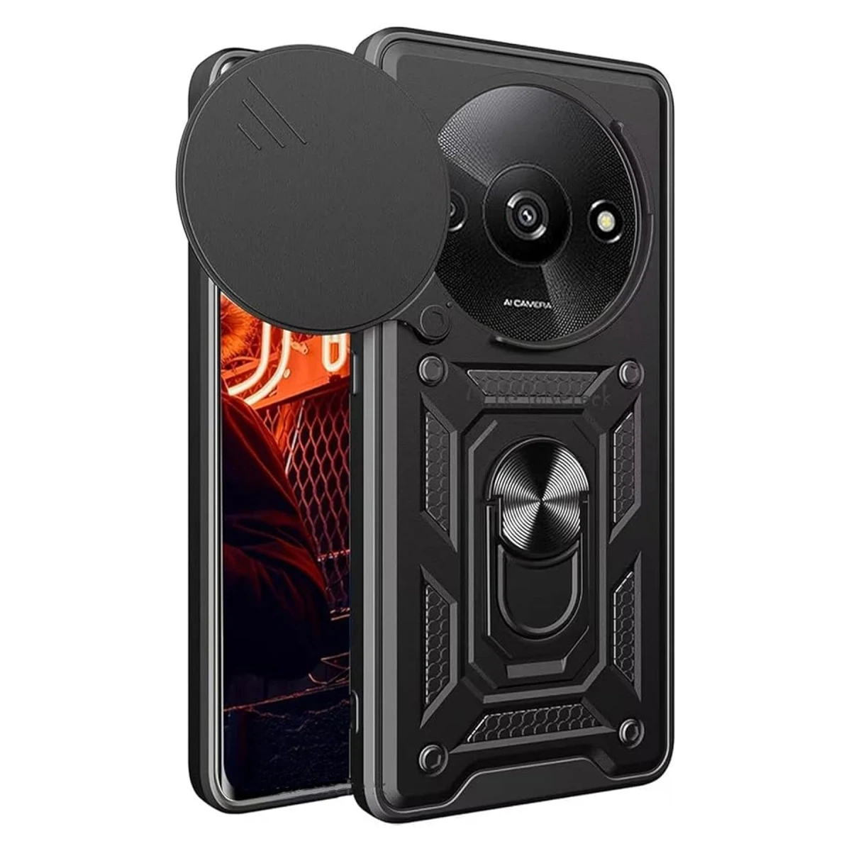 Newface Xiaomi Redmi A3 4G Kılıf Pars Lens Yüzüklü Silikon - Siyah — görsel 3