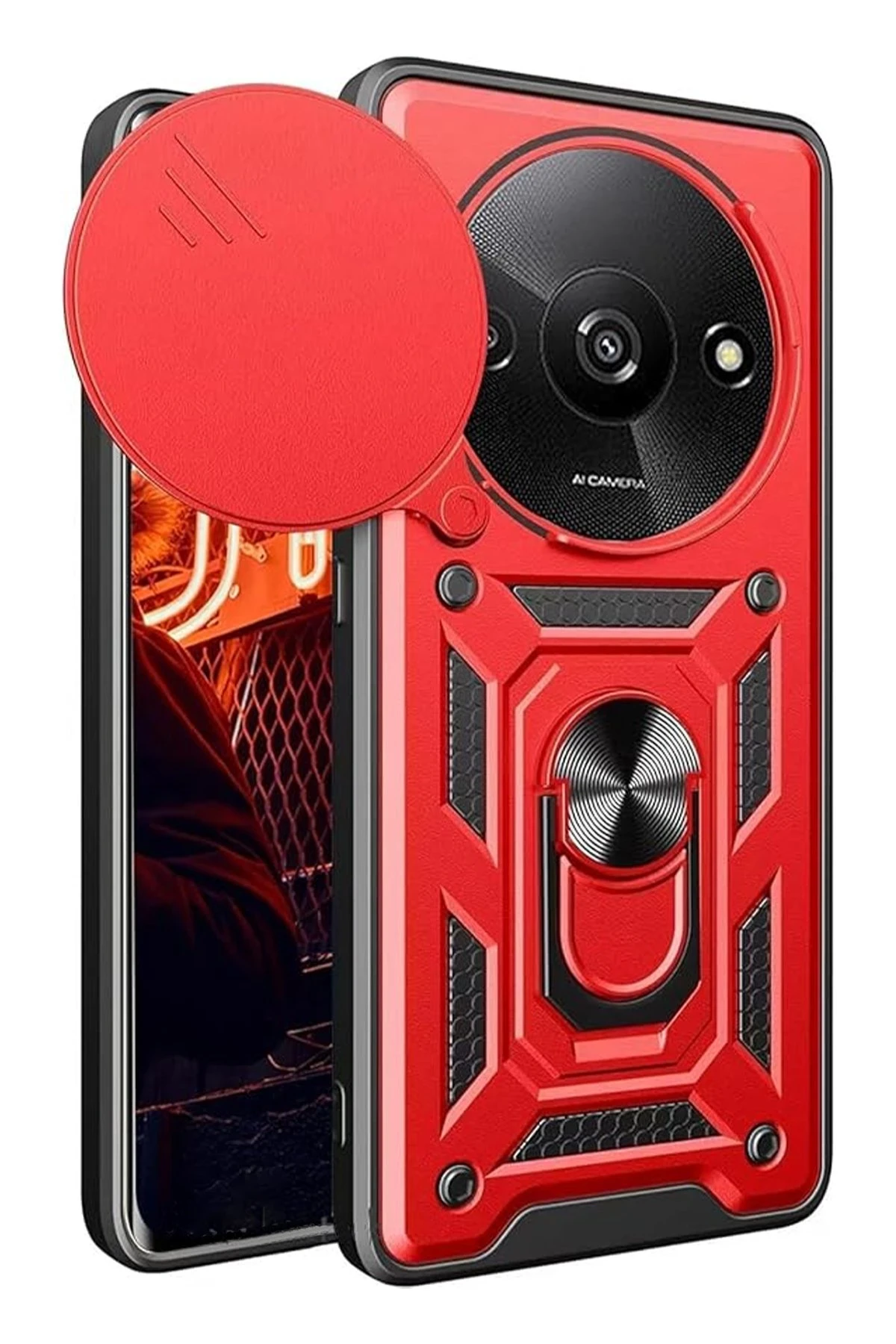 Newface Xiaomi Redmi A3 4G Kılıf Pars Lens Yüzüklü Silikon - Kırmızı