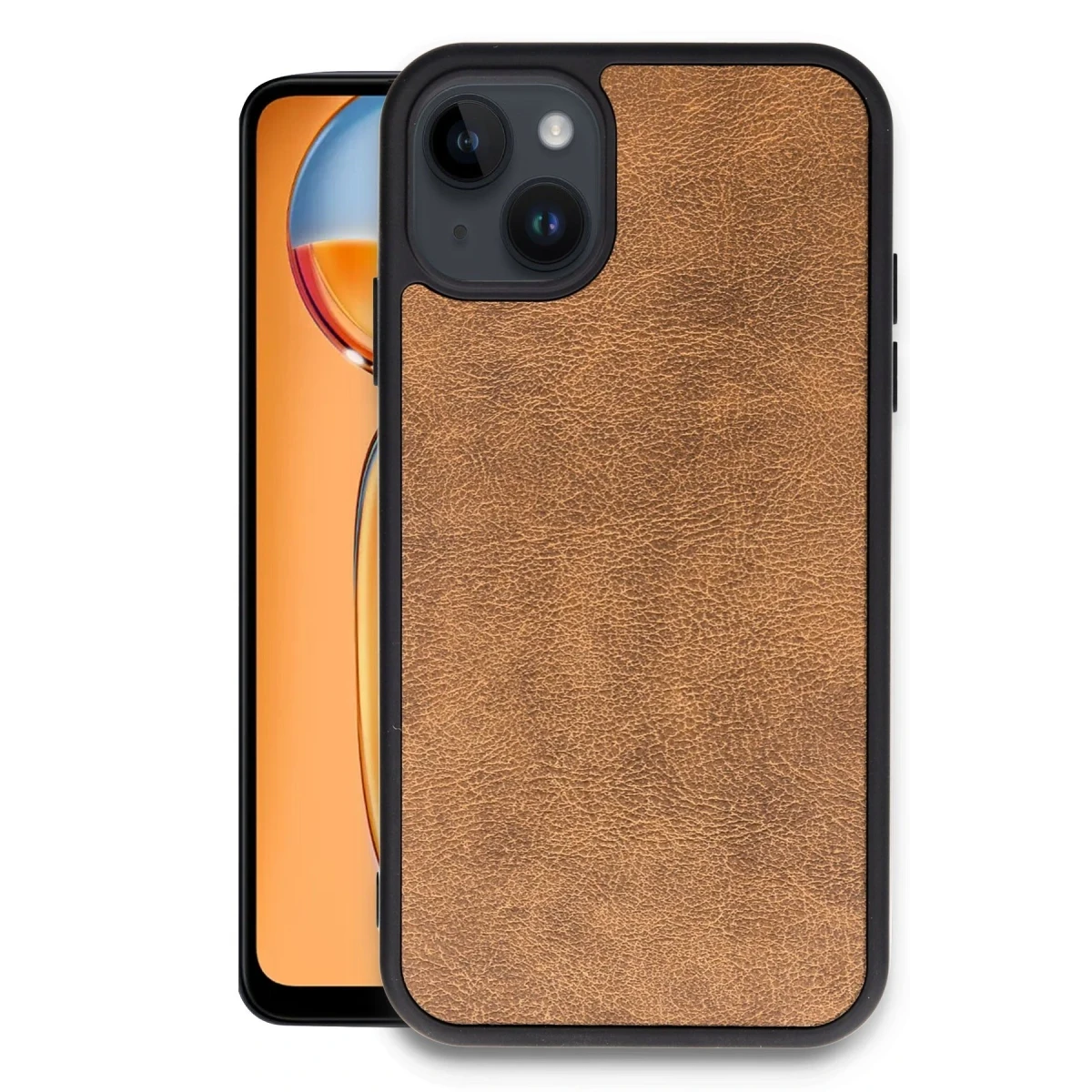 Newface Apple iPhone 15 Kılıf Aras Deri Kapak - Taba