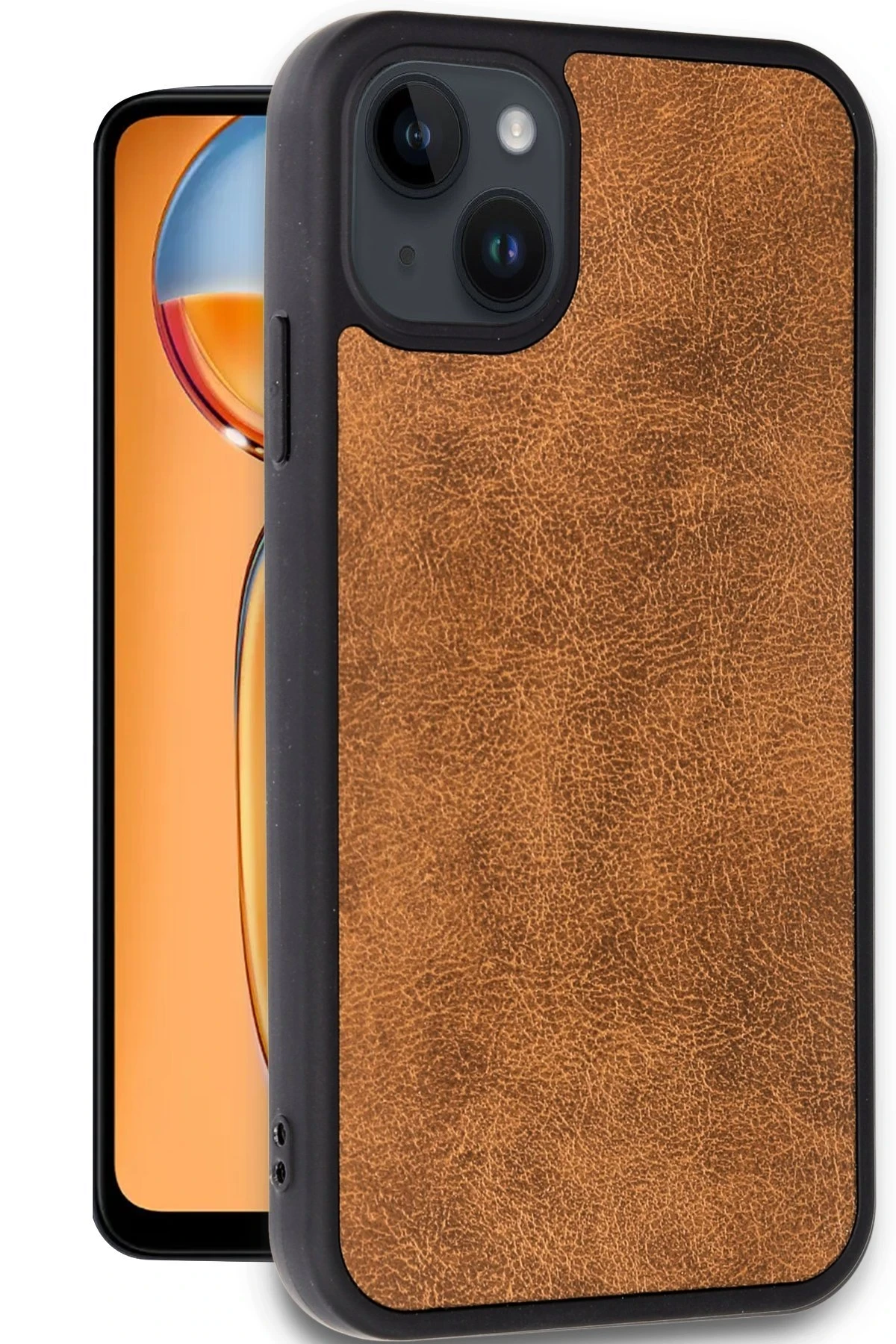 Newface iPhone 15 Kılıf Aras Deri Kapak - Taba