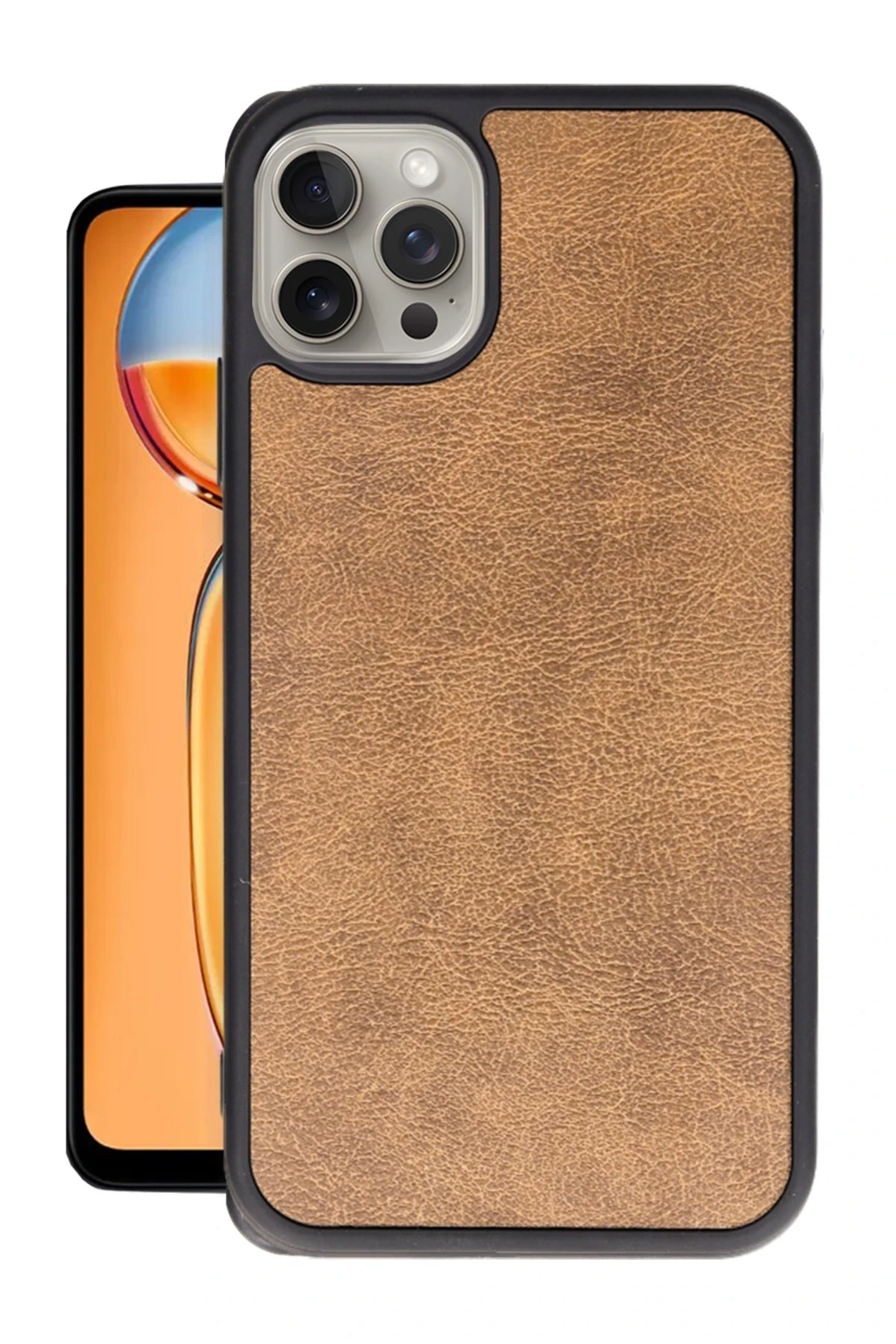 Newface iPhone 15 Pro Kılıf Aras Deri Kapak - Taba