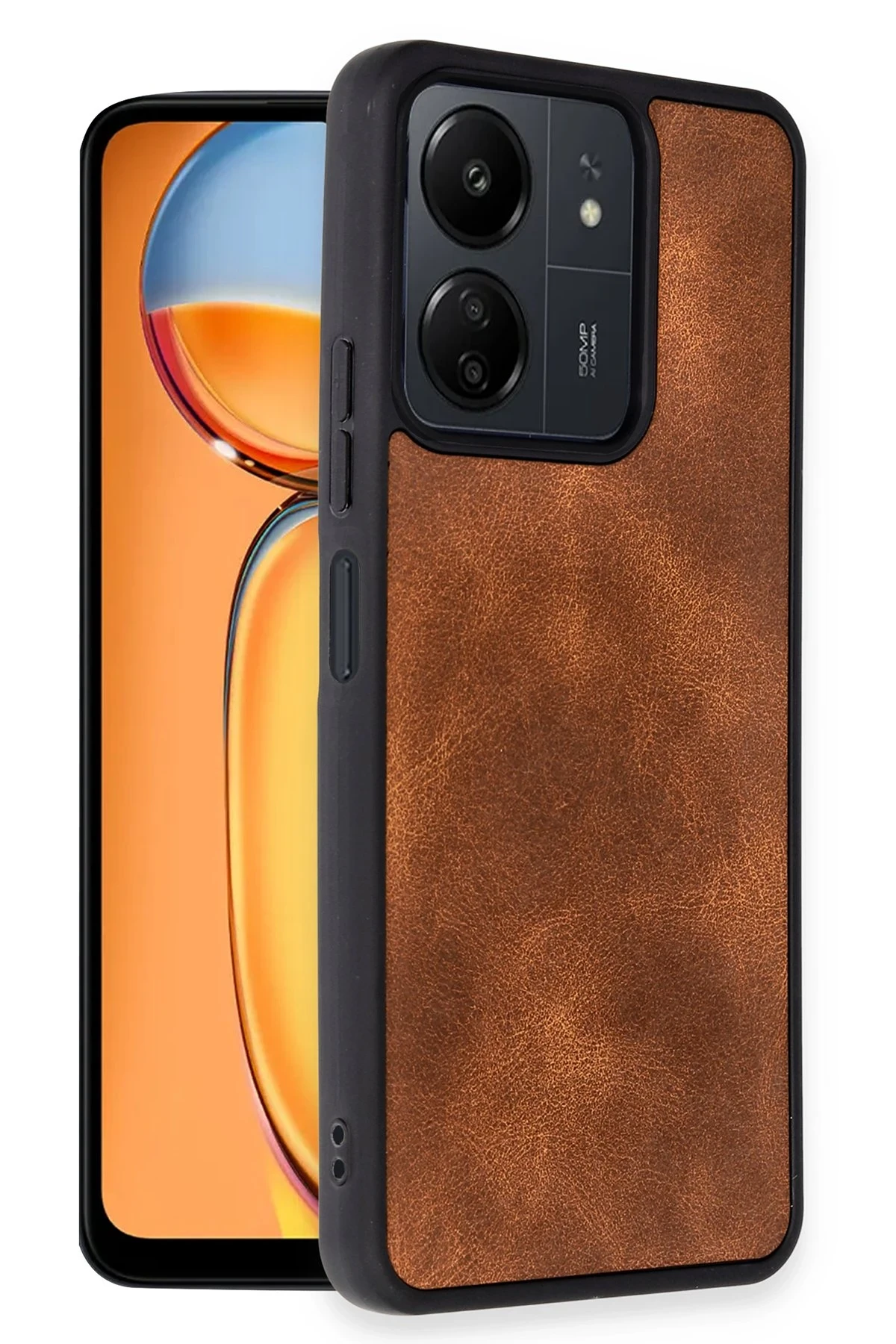 Newface Xiaomi Redmi 13C Kılıf Aras Deri Kapak - Taba