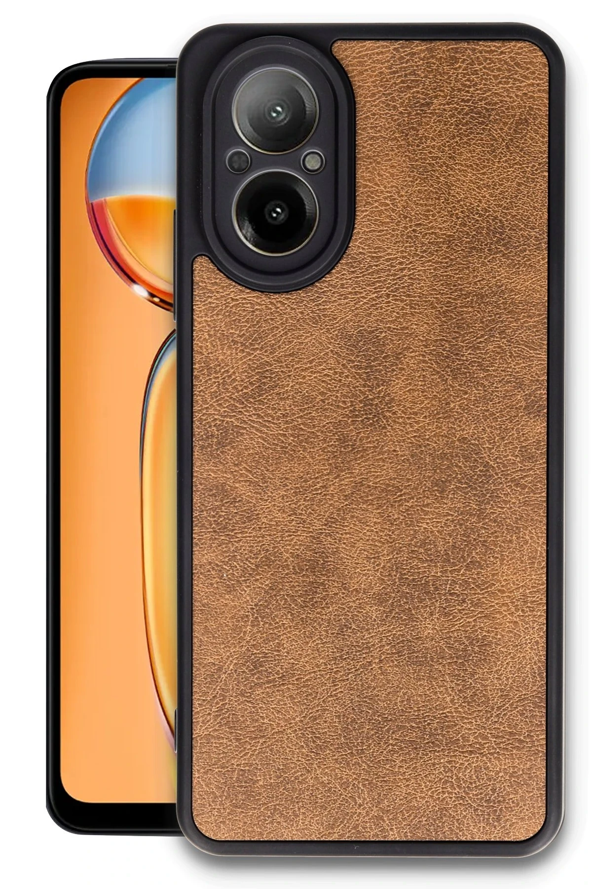 Newface Realme 12 Lite Kılıf Aras Deri Kapak - Taba