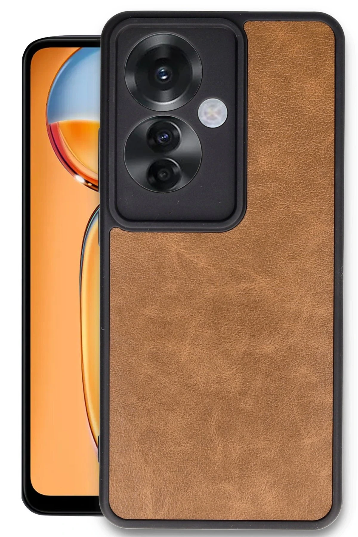 Newface Oppo Reno 11F Kılıf Aras Deri Kapak - Taba