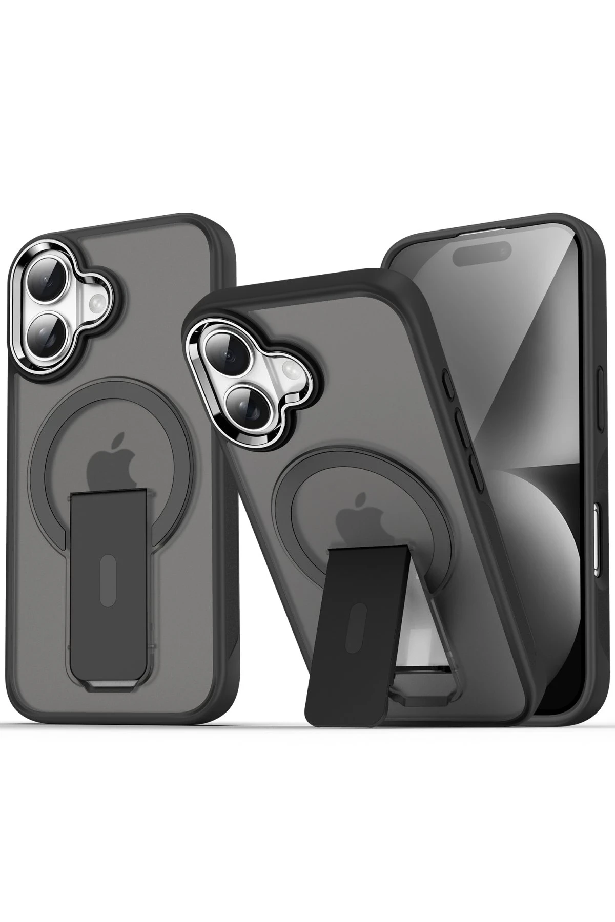 Newface Apple iPhone 16 Tork Magsafe Standlı Kapak - Siyah