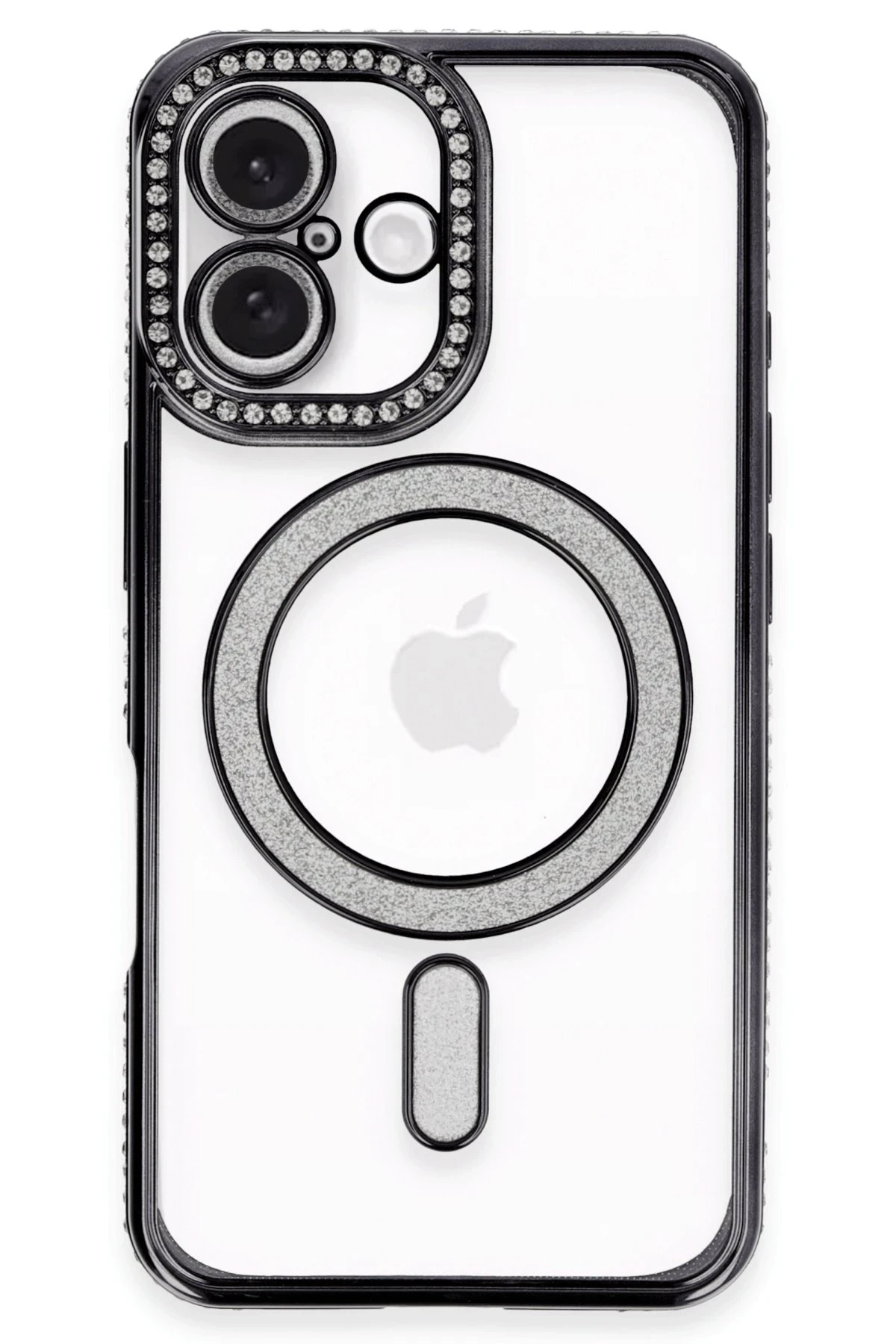 Newface iPhone 16 Kılıf Joke Simli Magneticsafe Kılıf - Siyah
