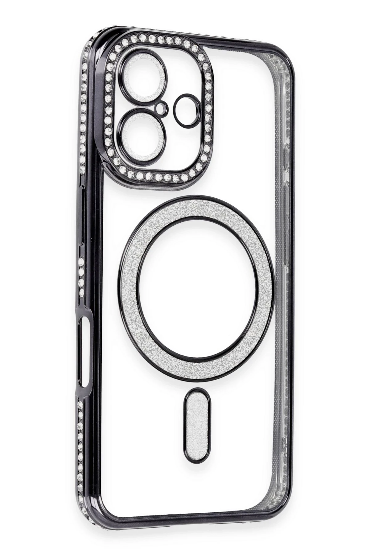 Newface iPhone 16 Kılıf Joke Simli Magneticsafe Kılıf - Siyah