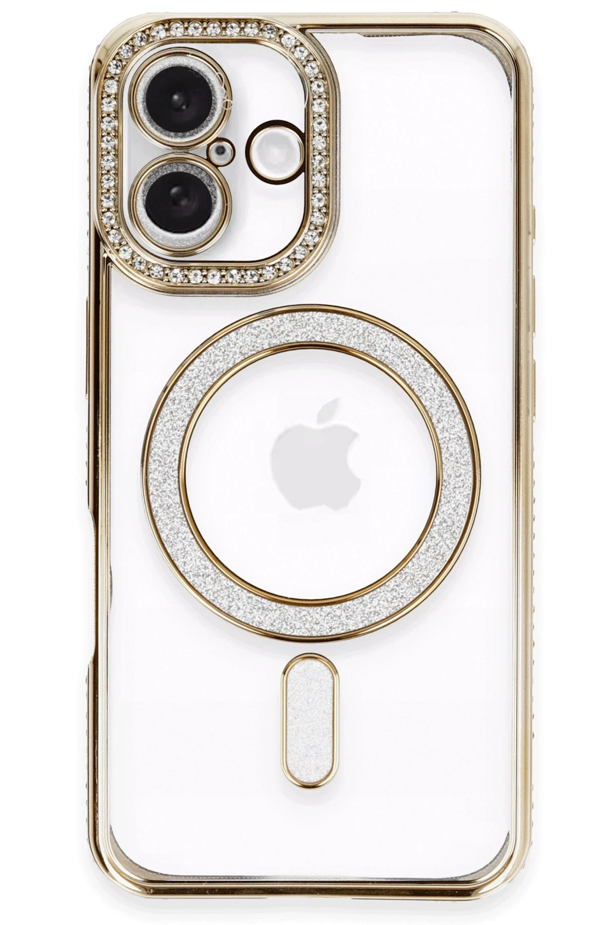 Newface iPhone 16 Kılıf Joke Simli Magneticsafe Kılıf - Gold
