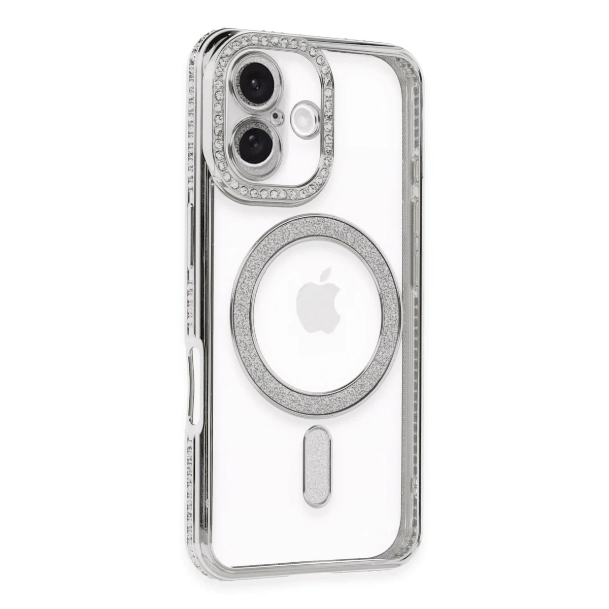 Apple iPhone 16 Kılıf Joke Simli Magneticsafe Kılıf - Gümüş