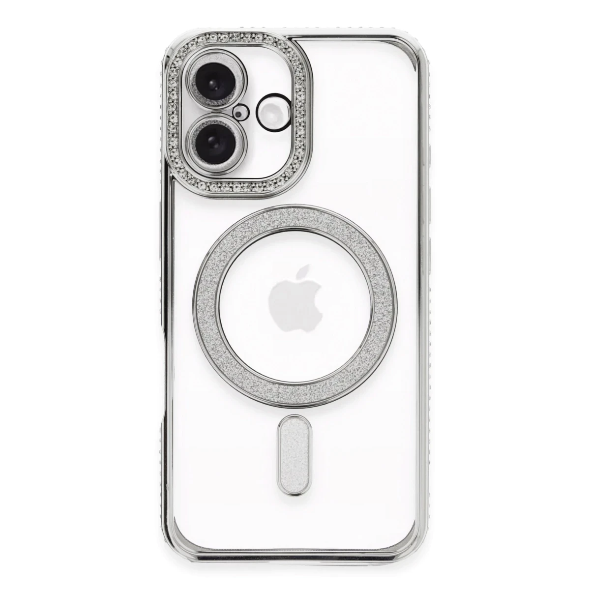 Apple iPhone 16 Kılıf Joke Simli Magneticsafe Kılıf - Gümüş
