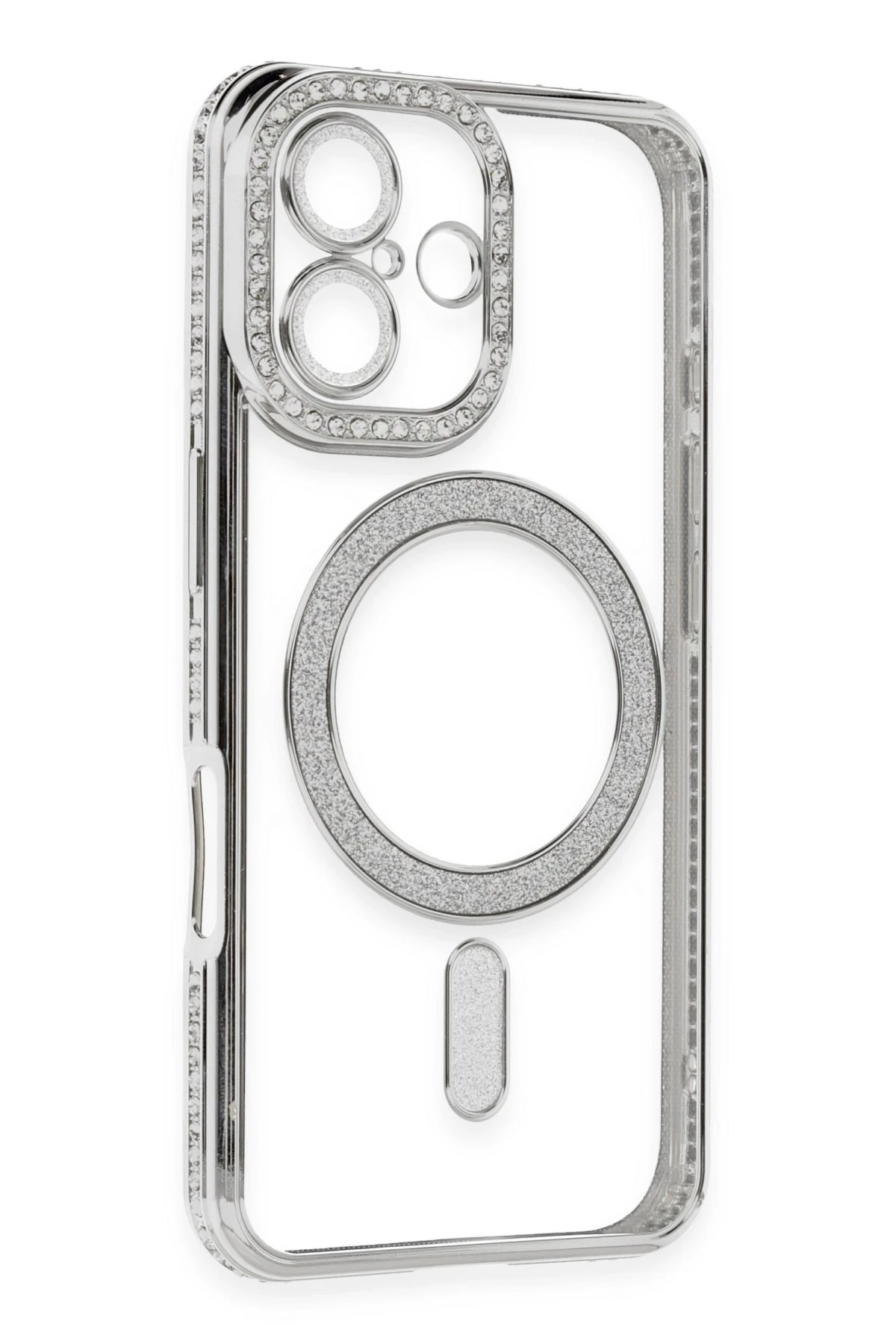 Newface iPhone 16 Kılıf Joke Simli Magneticsafe Kılıf - Gümüş