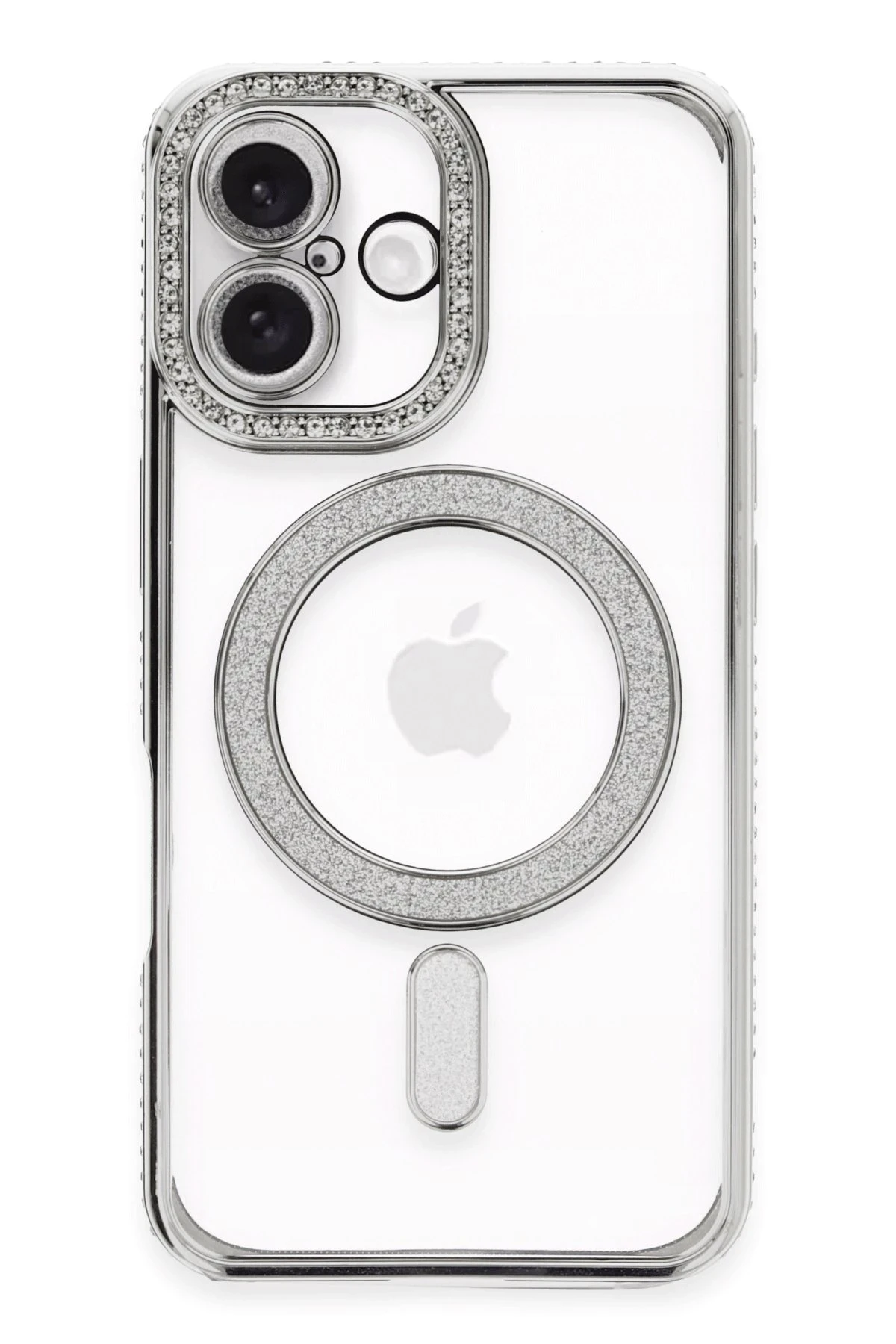 Newface iPhone 16 Plus Kılıf Joke Simli Magneticsafe Kılıf - Gümüş
