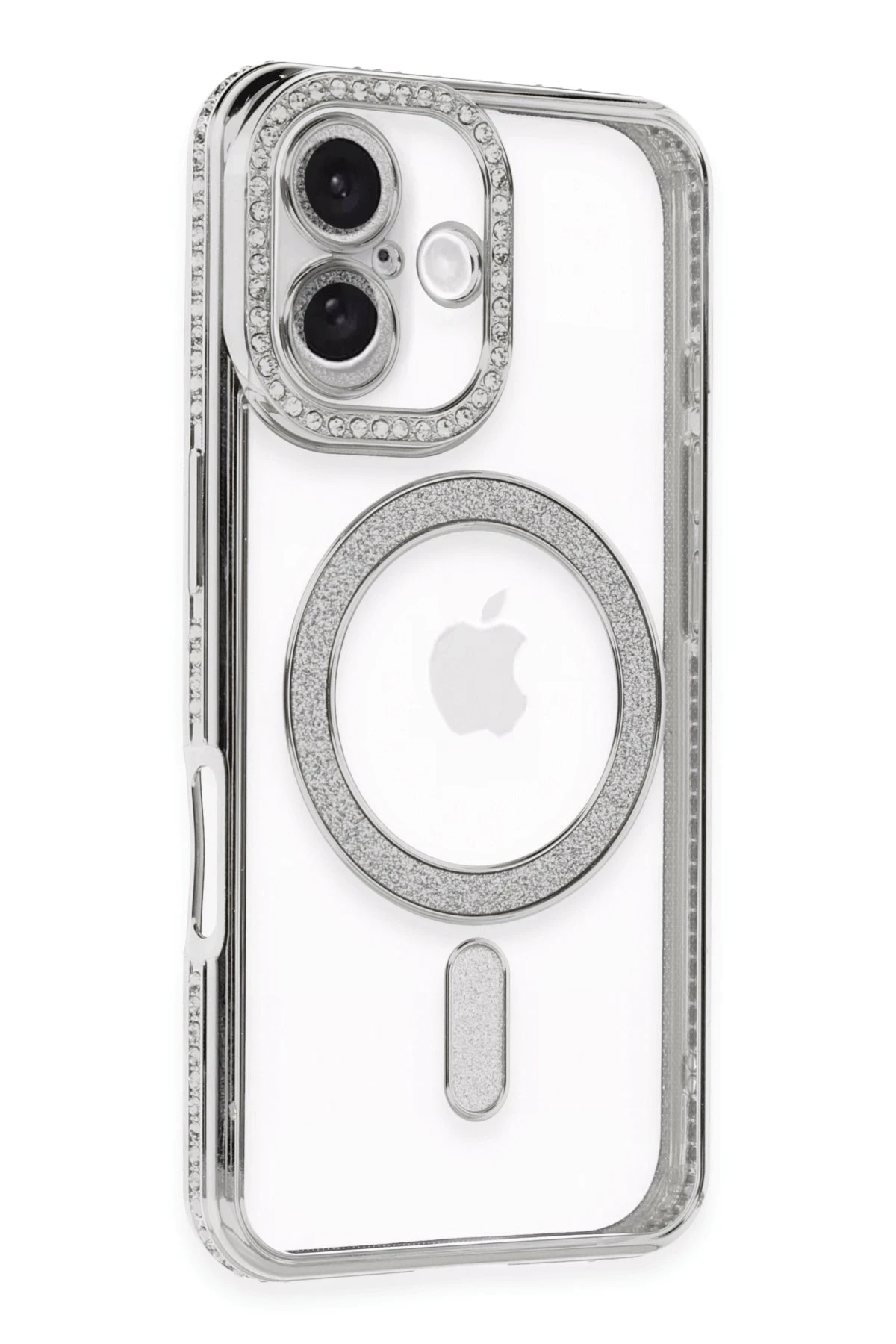 Newface iPhone 16 Plus Kılıf Joke Simli Magneticsafe Kılıf - Gümüş