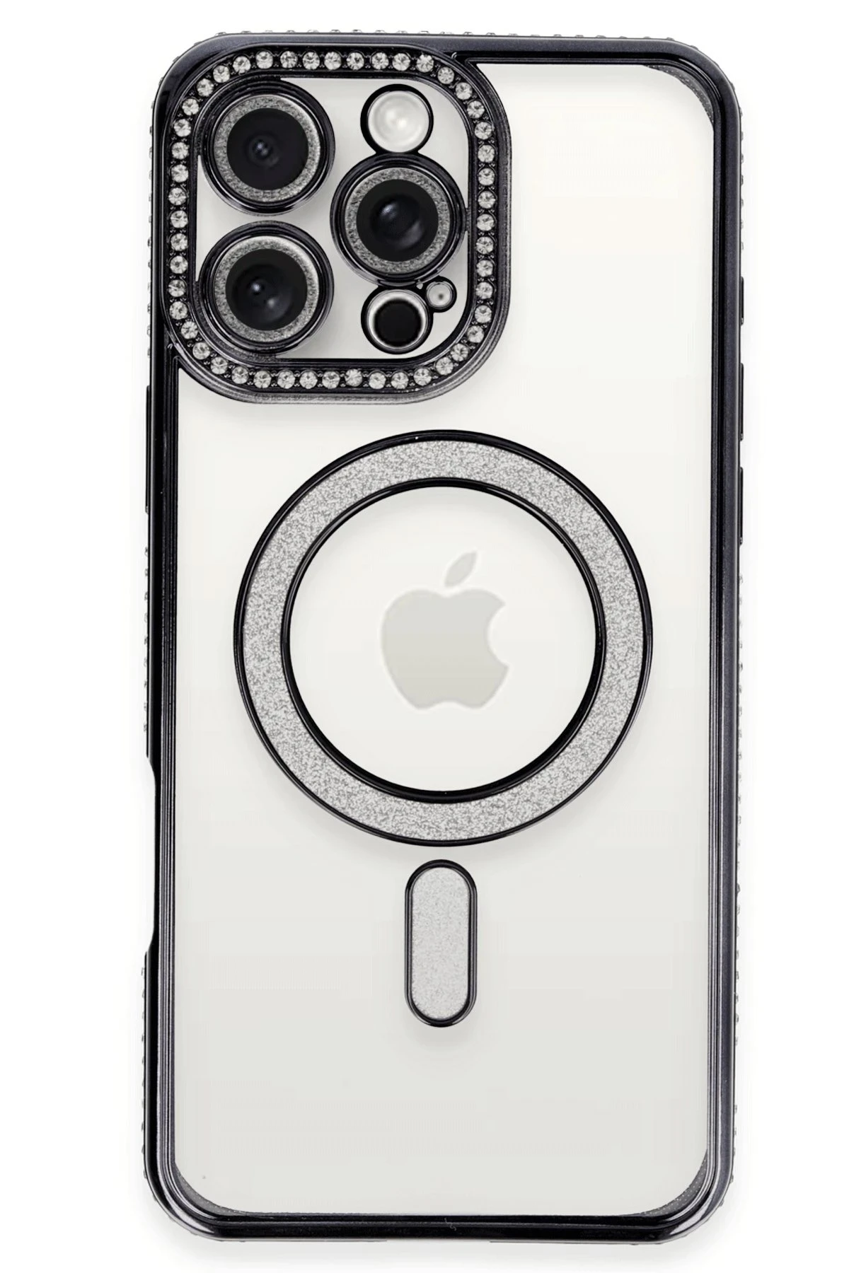 Newface iPhone 16 Pro Kılıf Joke Simli Magneticsafe Kılıf - Siyah