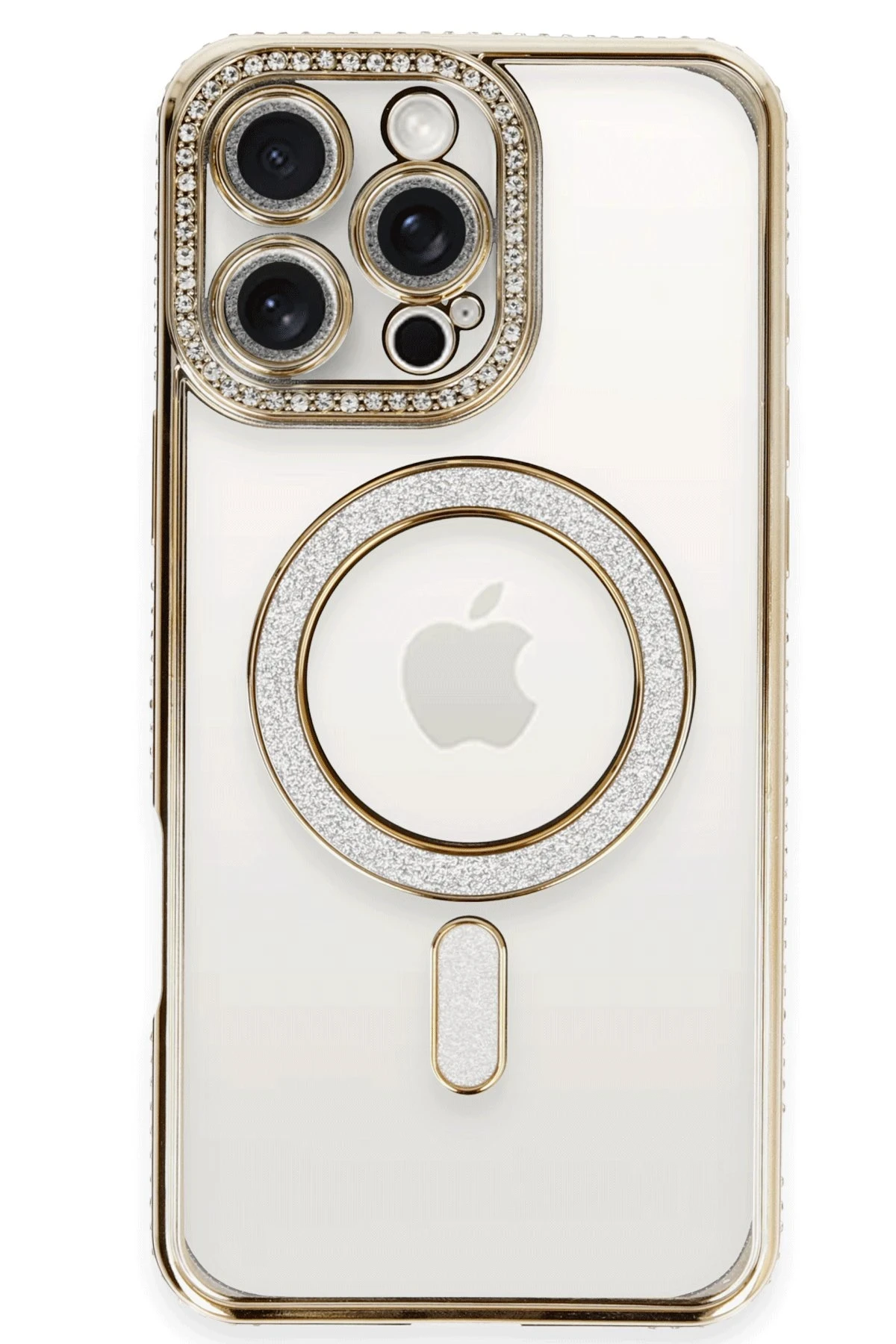 Newface iPhone 16 Pro Kılıf Joke Simli Magneticsafe Kılıf - Gold