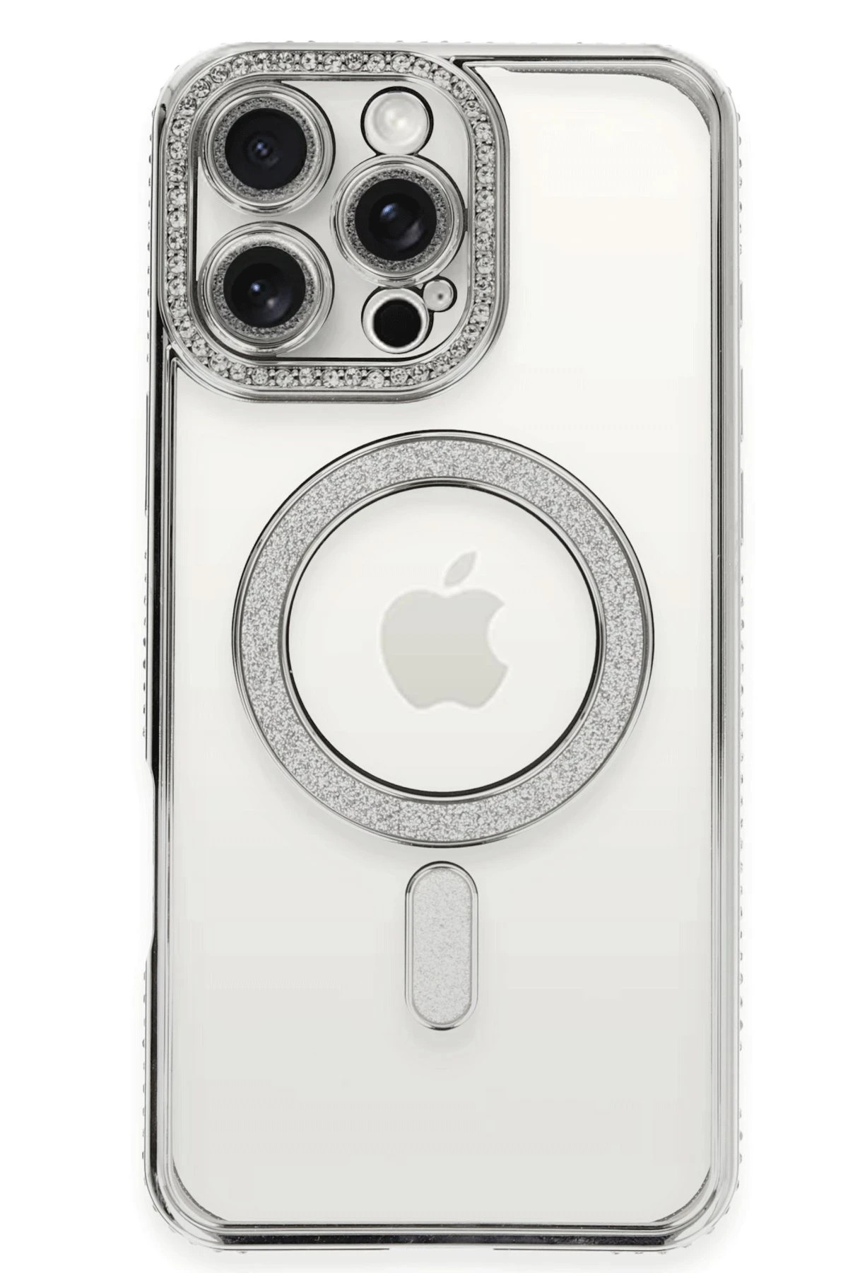 Newface iPhone 16 Pro Kılıf Joke Simli Magneticsafe Kılıf - Gümüş