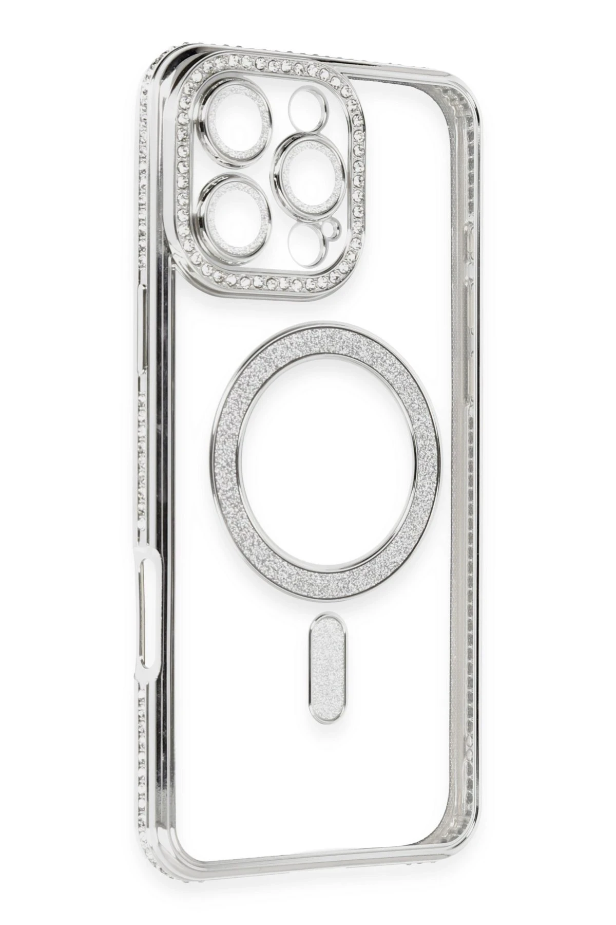 Newface iPhone 16 Pro Kılıf Joke Simli Magneticsafe Kılıf - Gümüş