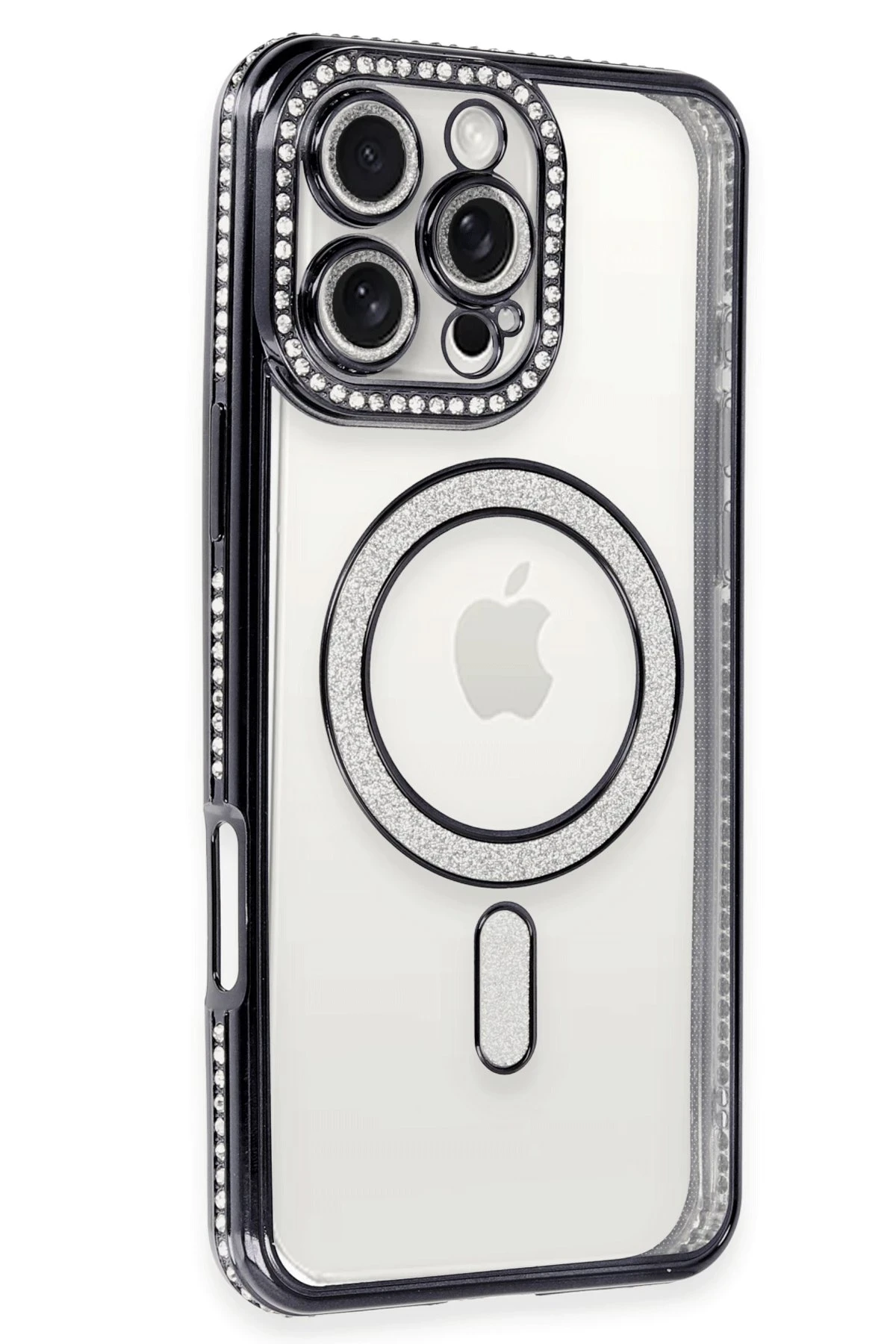 Newface iPhone 16 Pro Max Kılıf Joke Simli Magneticsafe Kılıf - Gri