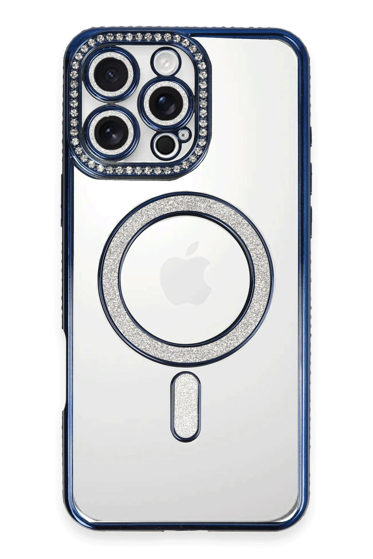 Newface iPhone 16 Pro Max Kılıf Joke Simli Magneticsafe Kılıf - Lacivert