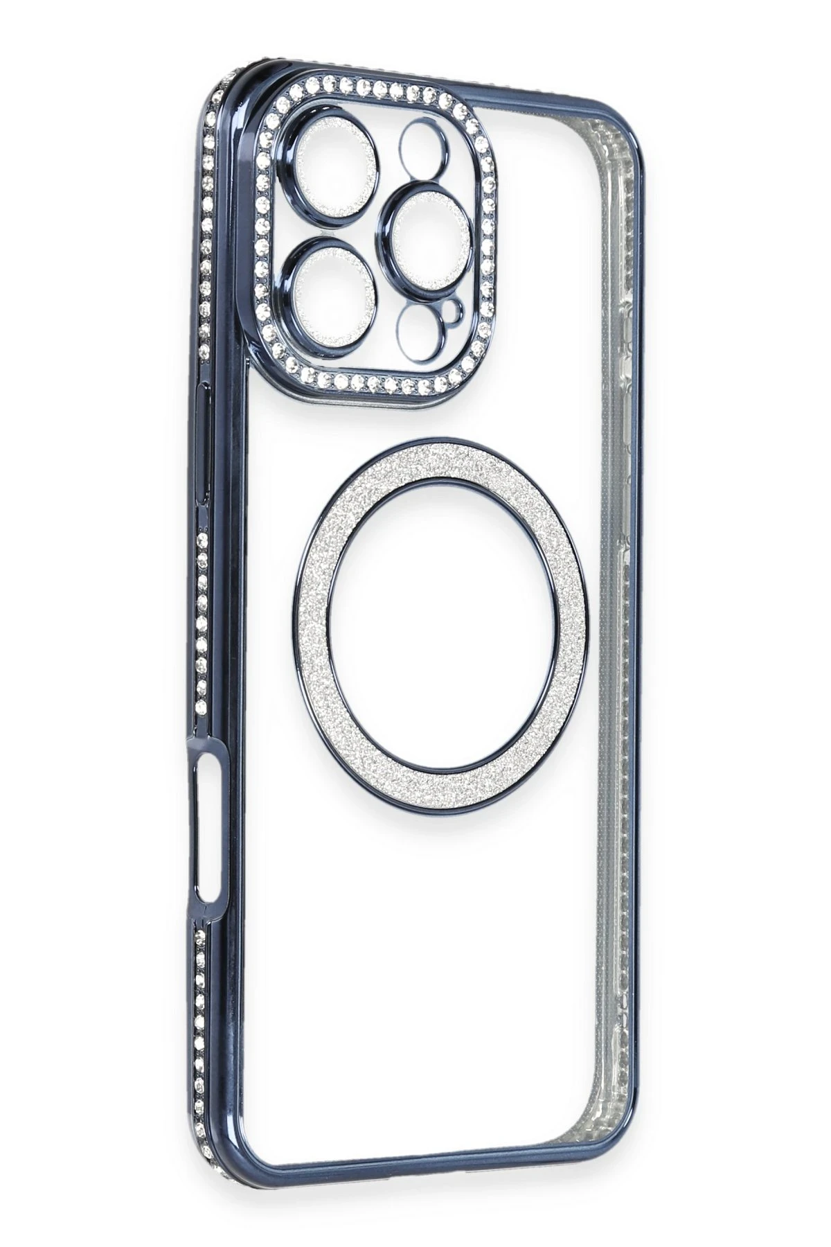Newface iPhone 16 Pro Max Kılıf Joke Simli Magneticsafe Kılıf - Lacivert