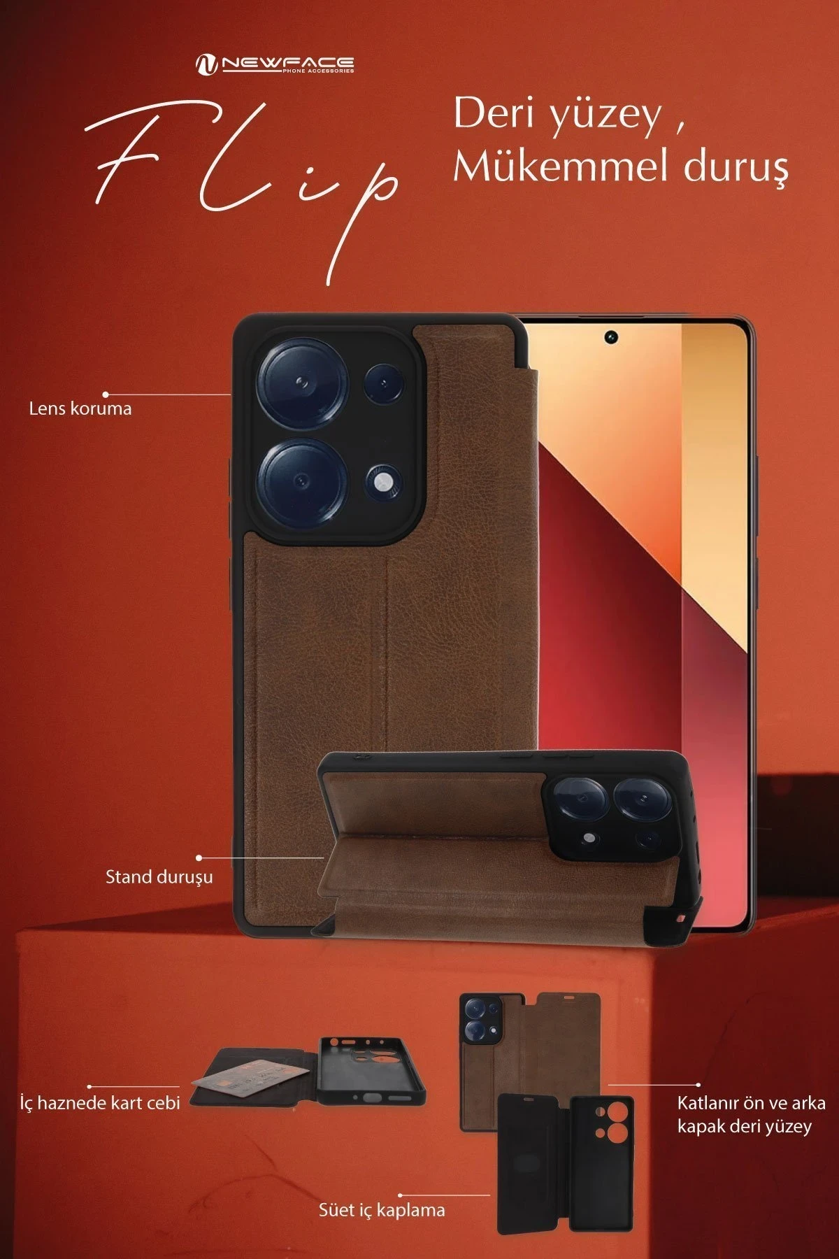 Newface Xiaomi Redmi Note 13 Pro 5G Kılıf Flip Cover - Siyah — görsel 3