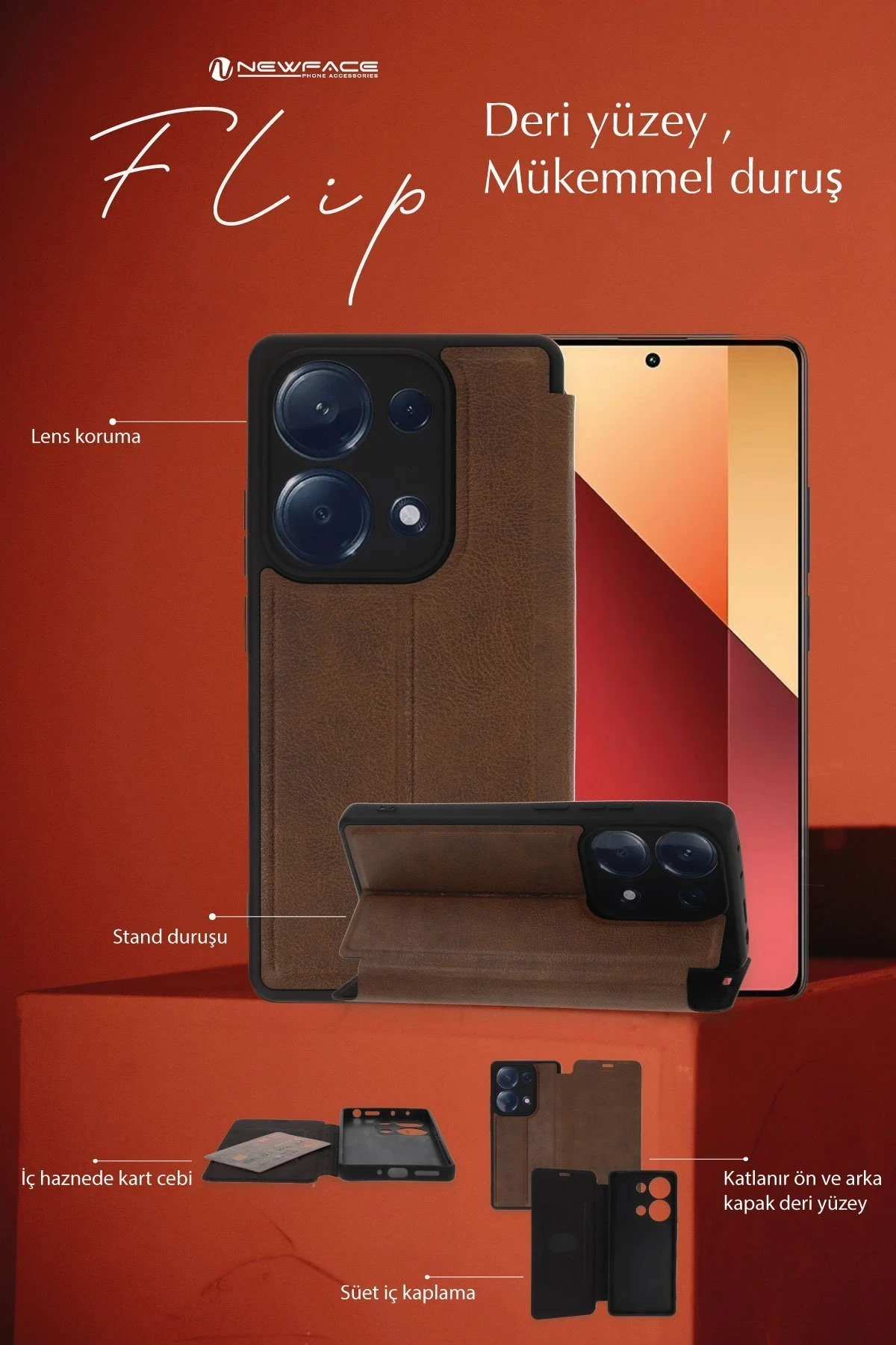 Newface Oppo Reno 11F Kılıf Flip Cover - Siyah — görsel 3
