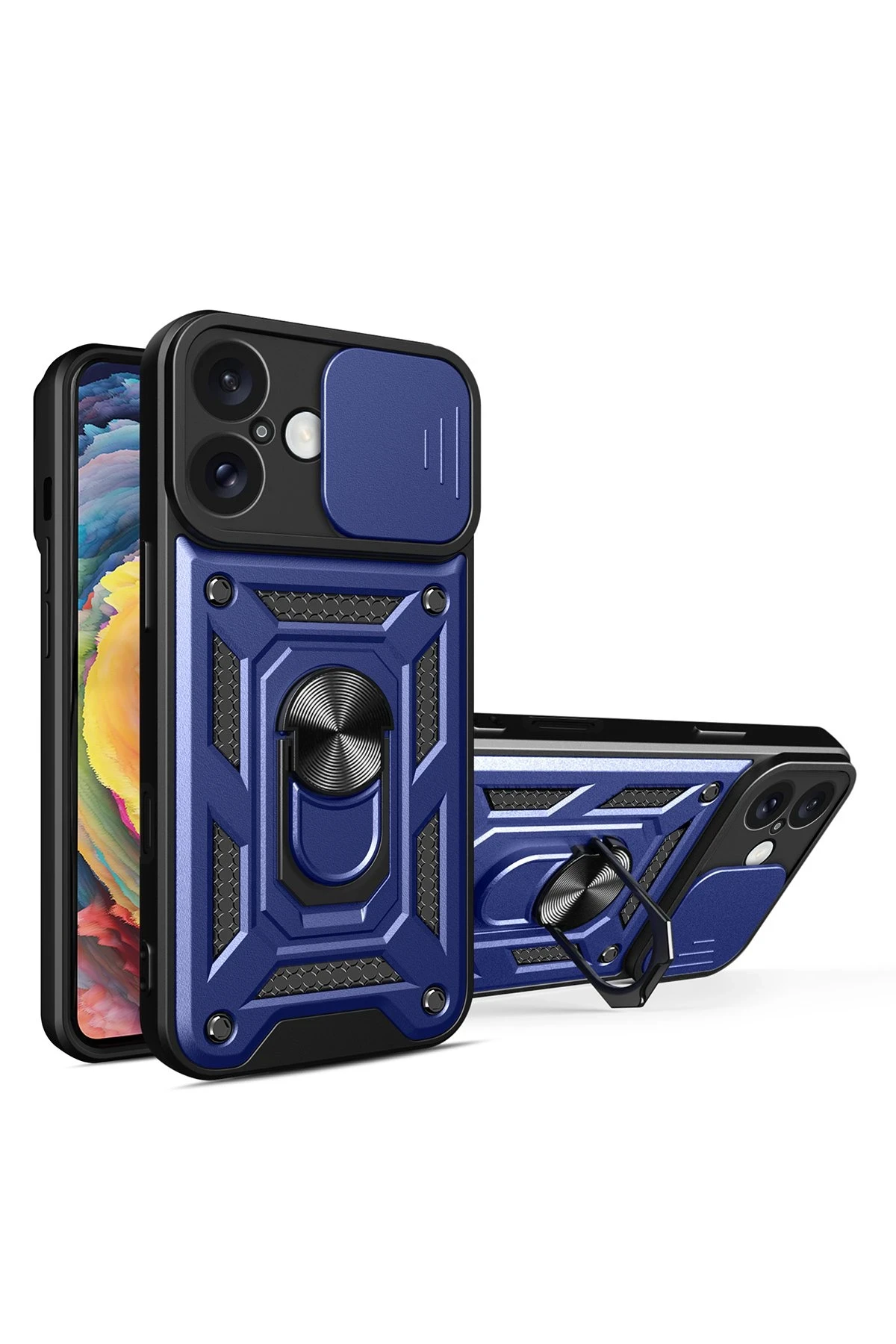 Newface iPhone 16 Kılıf Pars Lens Yüzüklü Silikon - Lacivert