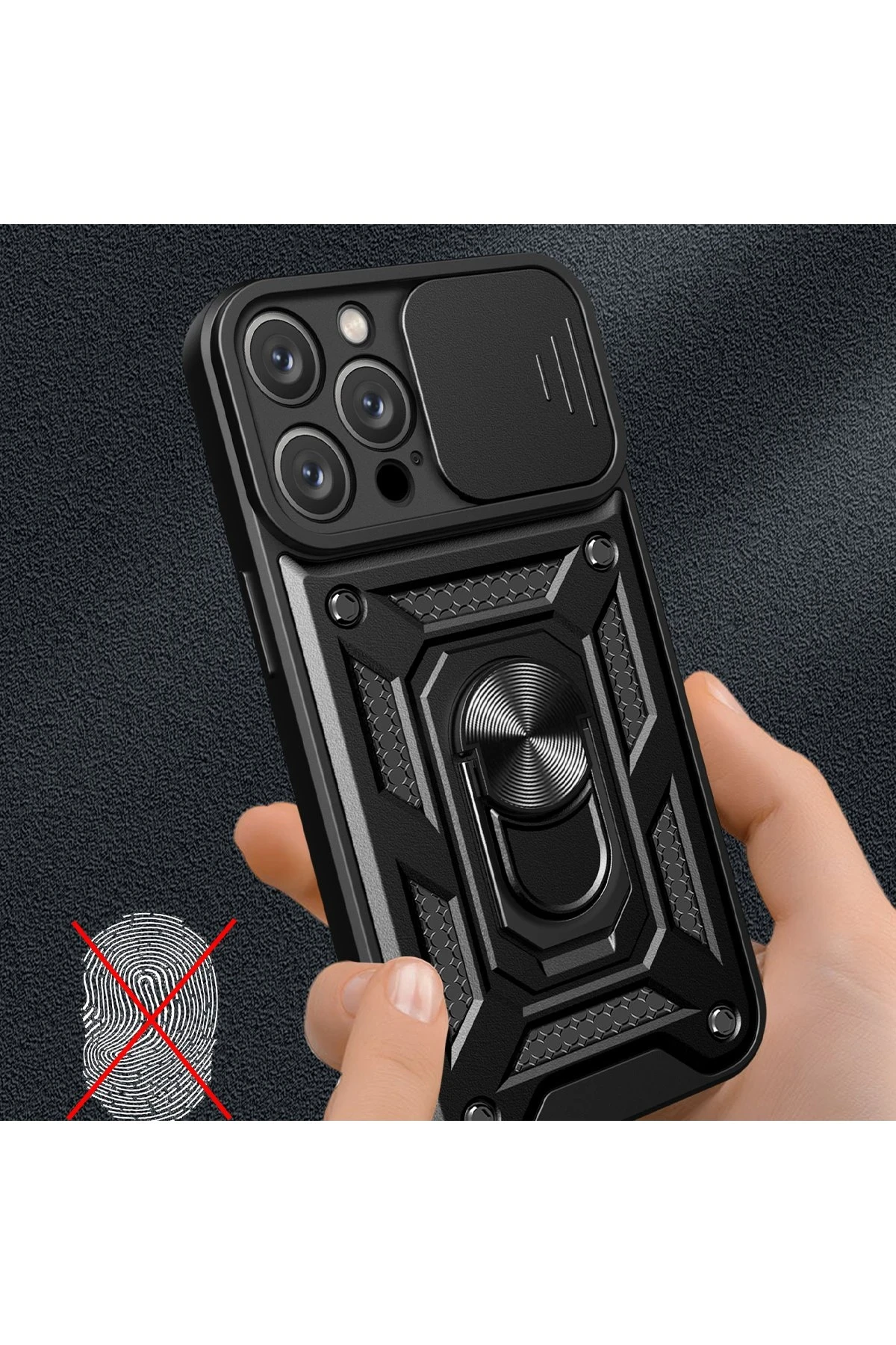 Newface iPhone 16 Pro Kılıf Pars Lens Yüzüklü Silikon - Siyah