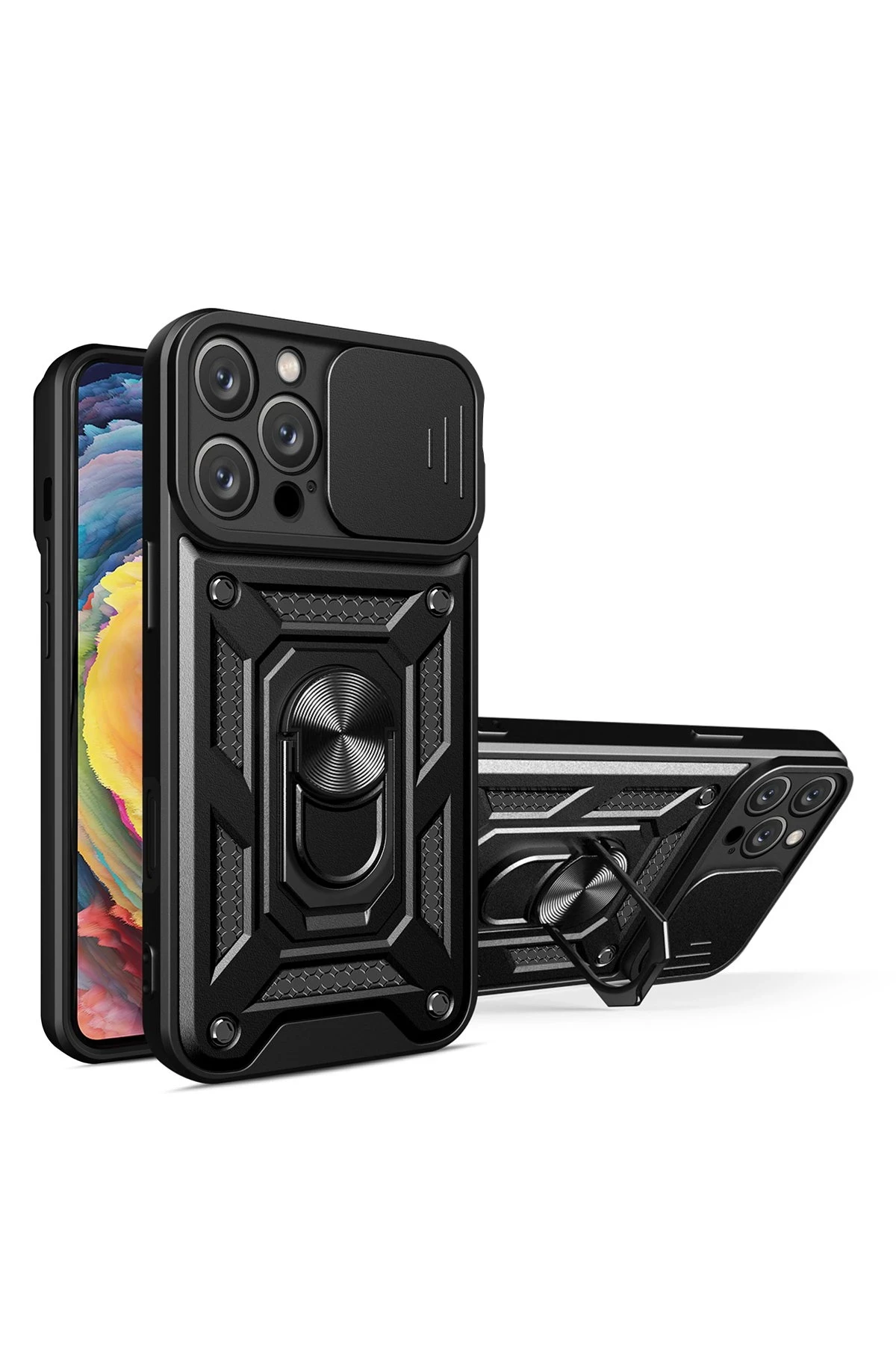 Newface iPhone 16 Pro Max Kılıf Pars Lens Yüzüklü Silikon - Siyah