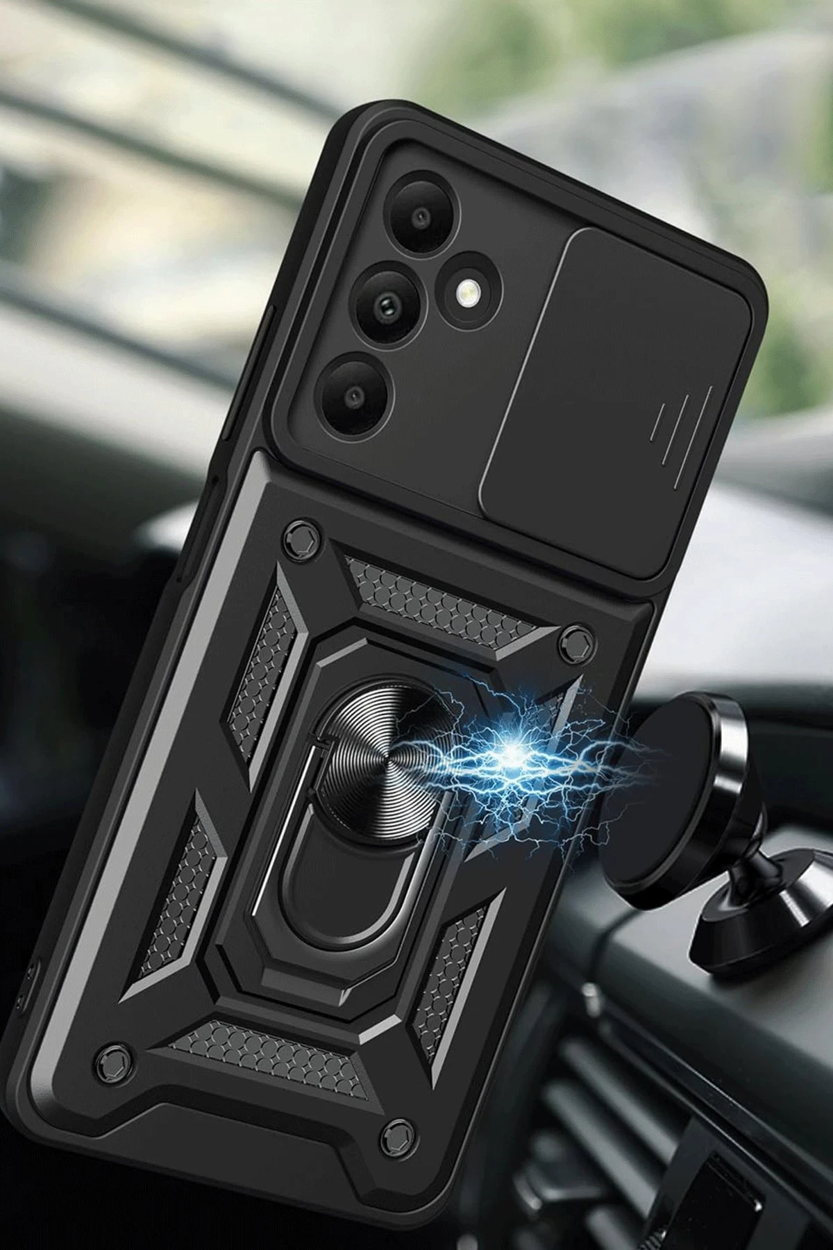 Newface Samsung Galaxy M15 Kılıf Pars Lens Yüzüklü Silikon - Siyah