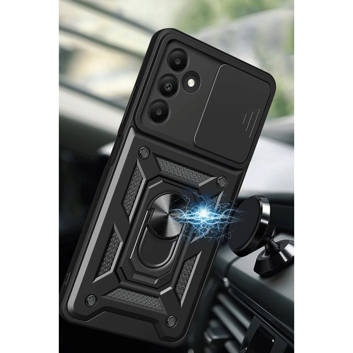 Newface Samsung Galaxy M15 Kılıf Pars Lens Yüzüklü Silikon - Siyah — görsel 6