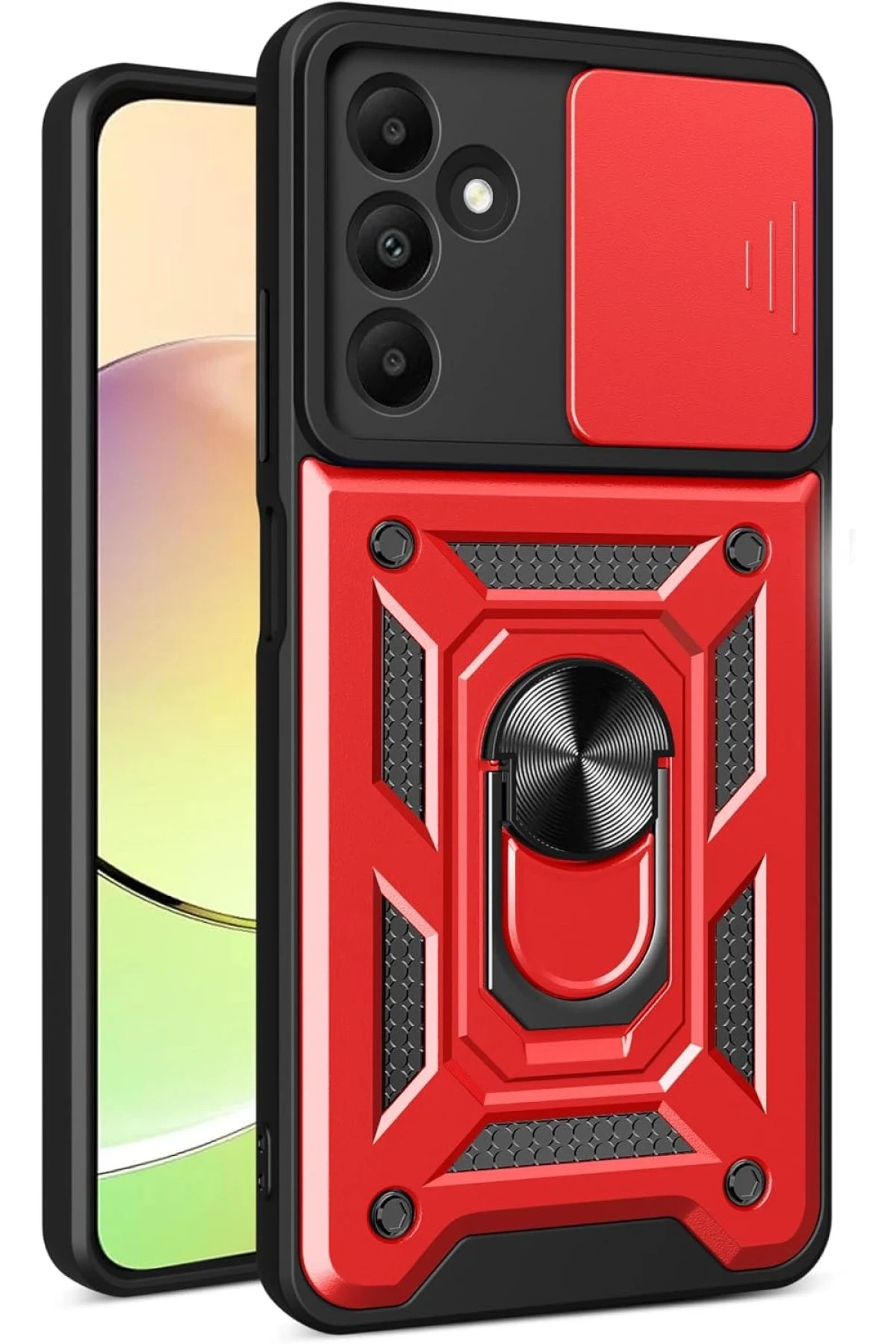 Newface Samsung Galaxy M15 Kılıf Pars Lens Yüzüklü Silikon - Kırmızı