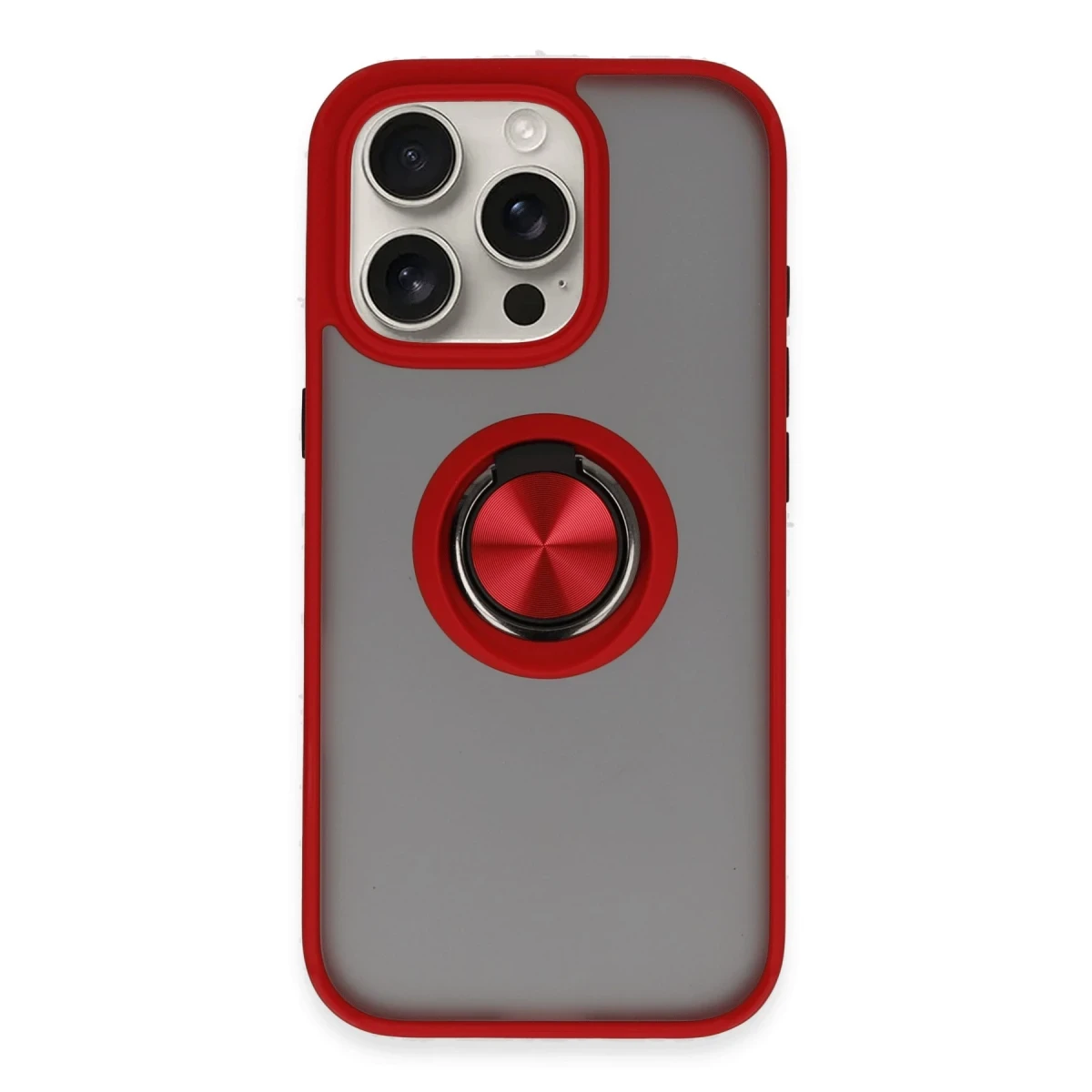 Newface Apple iPhone 16 Pro Kılıf Montreal Yüzüklü Silikon Kapak - Kırmızı