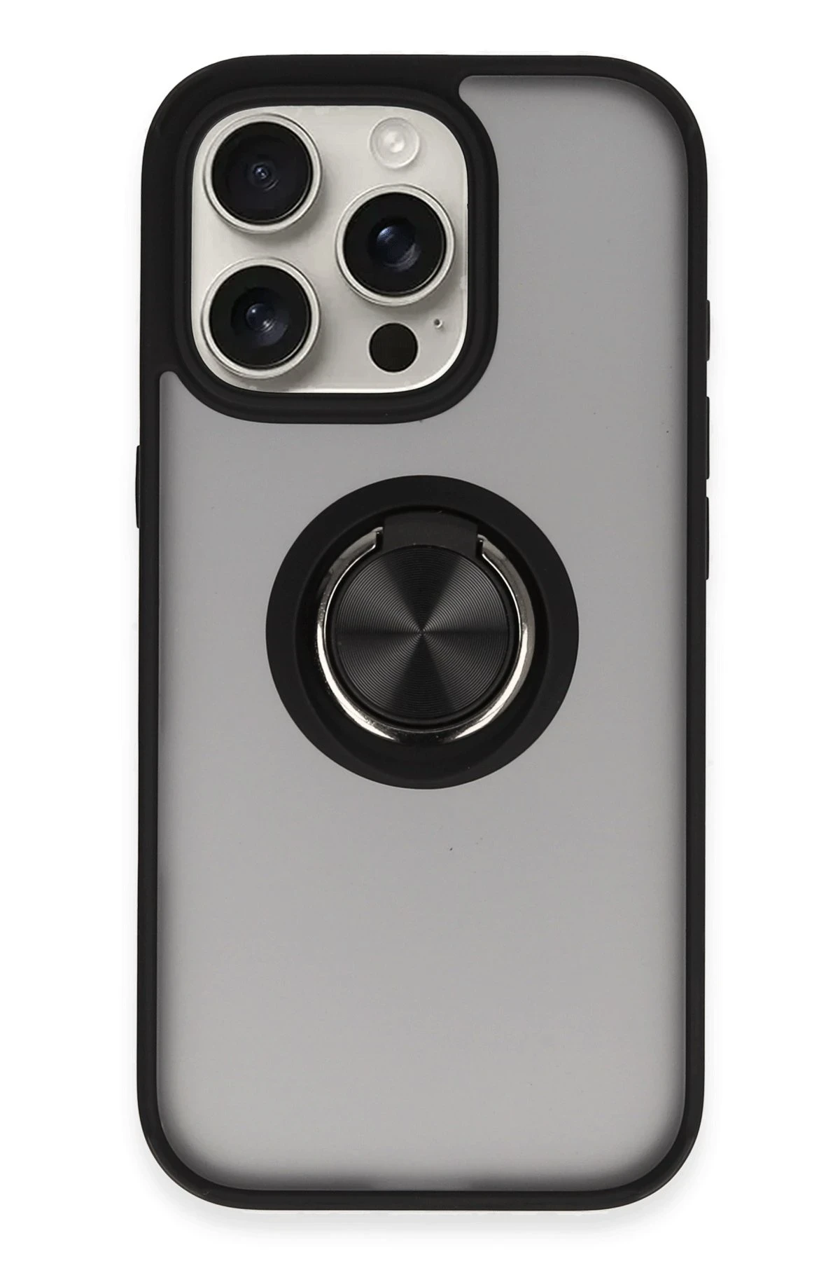 Newface iPhone 16 Pro Max Kılıf Montreal Yüzüklü Silikon Kapak - Siyah
