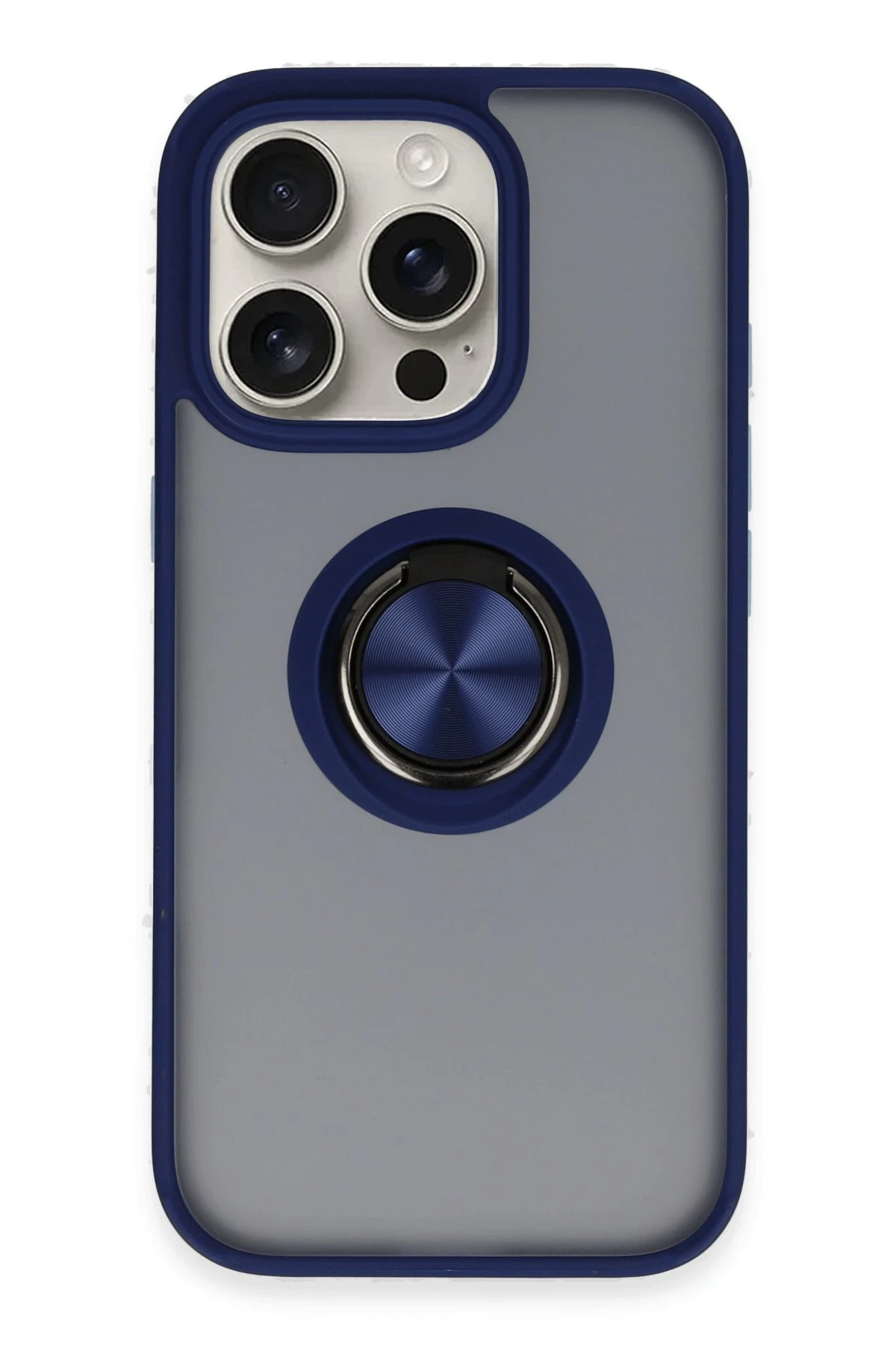 Newface iPhone 16 Pro Max Kılıf Montreal Yüzüklü Silikon Kapak - Lacivert