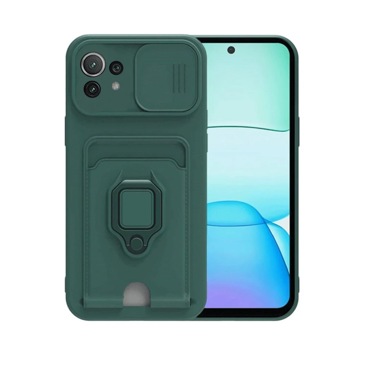 Newface Xiaomi Mİ 11 Lite Kılıf Zuma Kartvizitli Yüzüklü Silikon - Yeşil — görsel 5