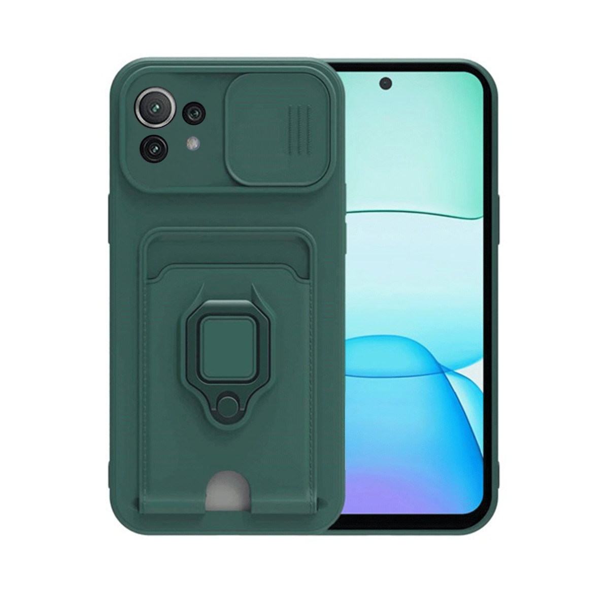 Newface Xiaomi Mİ 11 Lite Kılıf Zuma Kartvizitli Yüzüklü Silikon - Yeşil — görsel 9