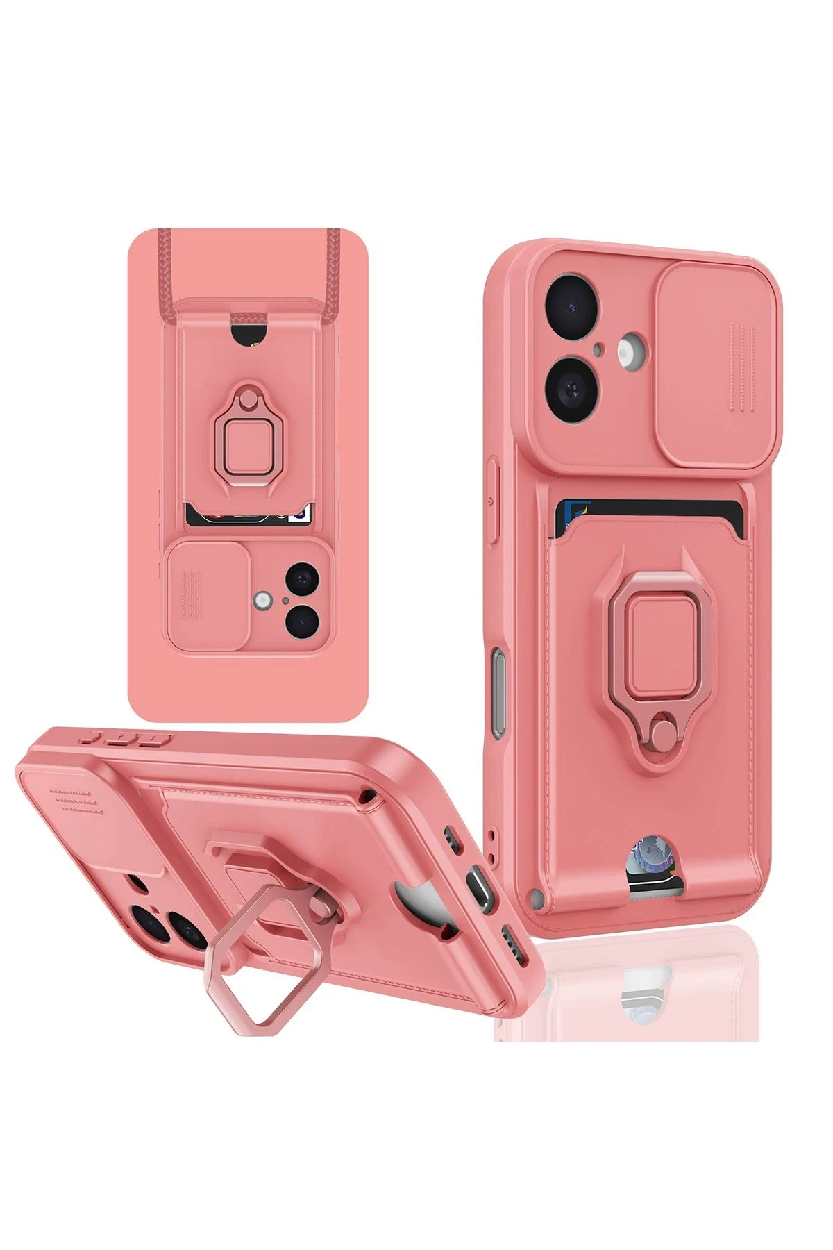 Newface iPhone 16 Kılıf Zuma Kartvizitli Yüzüklü Silikon - Pembe