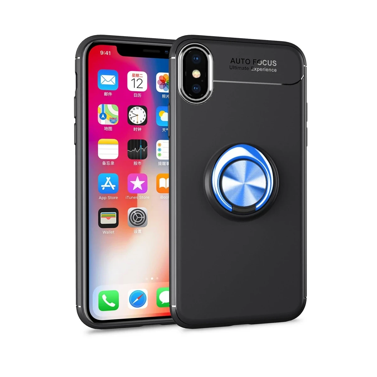 Newface Apple iPhone XS Max Kılıf Range Yüzüklü Silikon - Siyah-Mavi — görsel 5