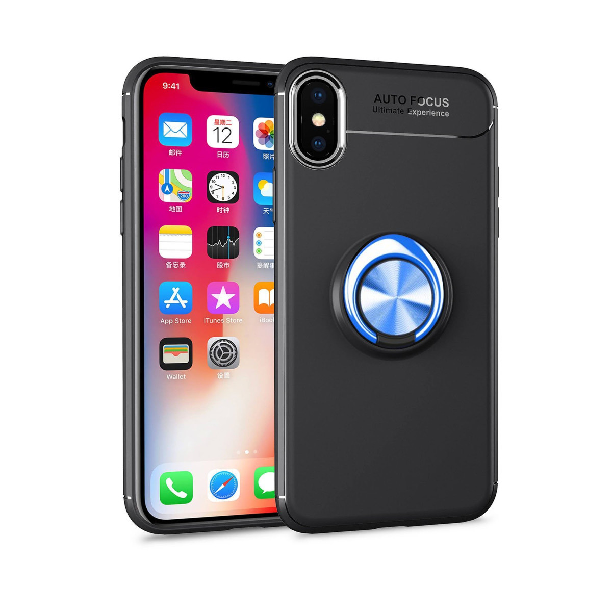 Newface Apple iPhone XS Max Kılıf Range Yüzüklü Silikon - Siyah-Mavi — görsel 9