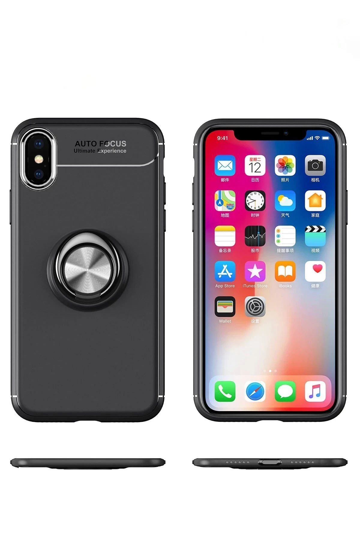 Newface iPhone XS Max Kılıf Range Yüzüklü Silikon - Siyah-Mavi